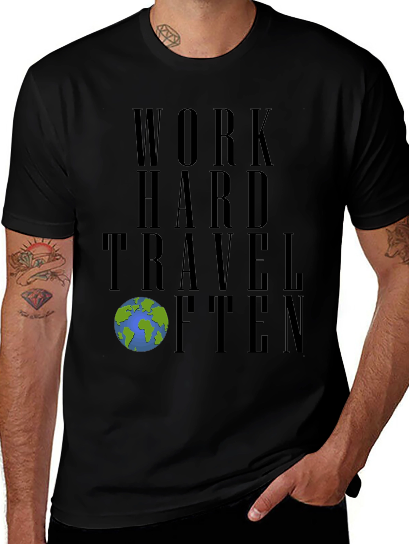 Work Hard Travel Often Black Graphic Tee