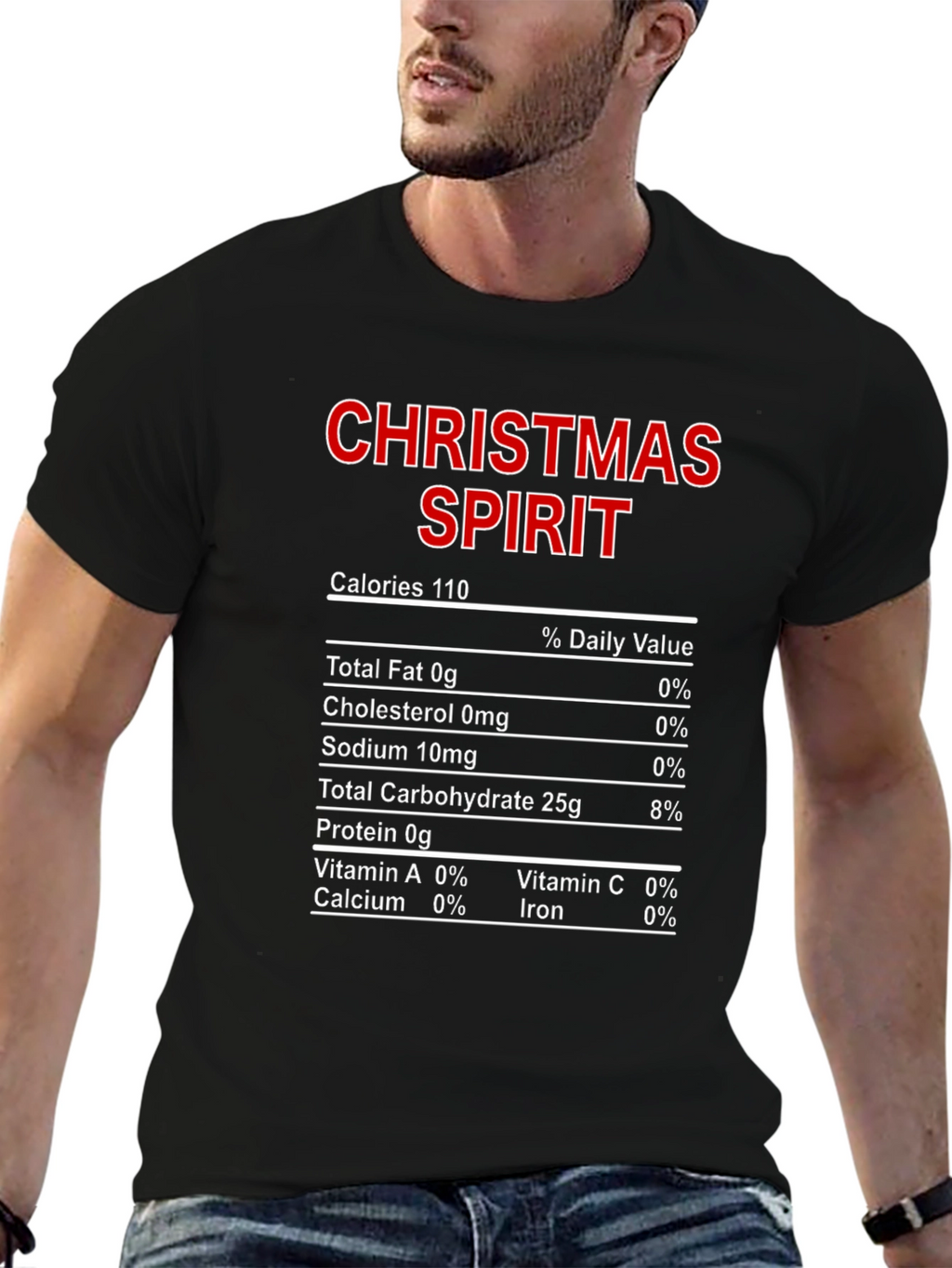 Christmas Spirit Nutrition Facts Black T-Shirt