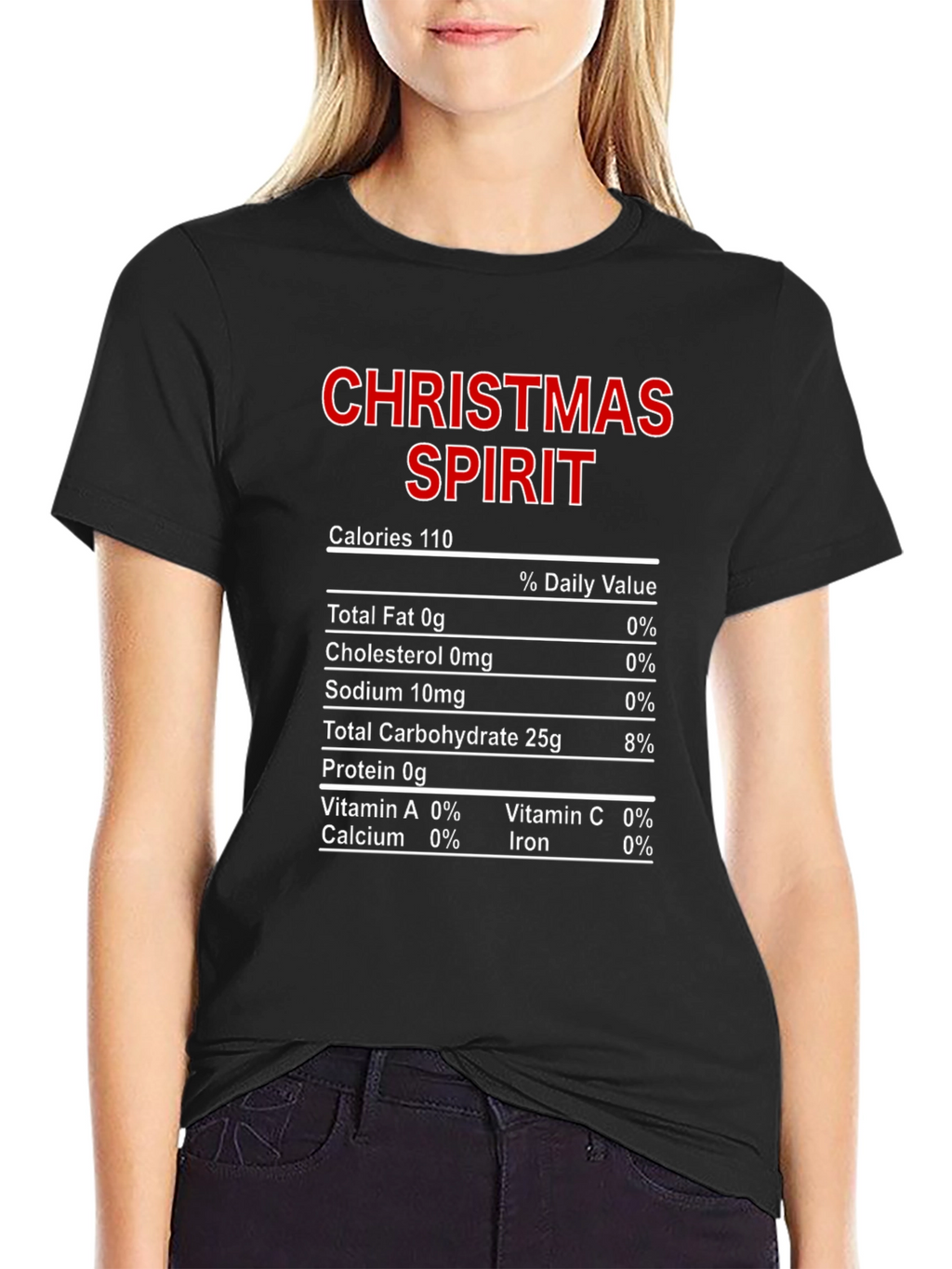 Christmas Spirit Nutrition Facts Black T-Shirt