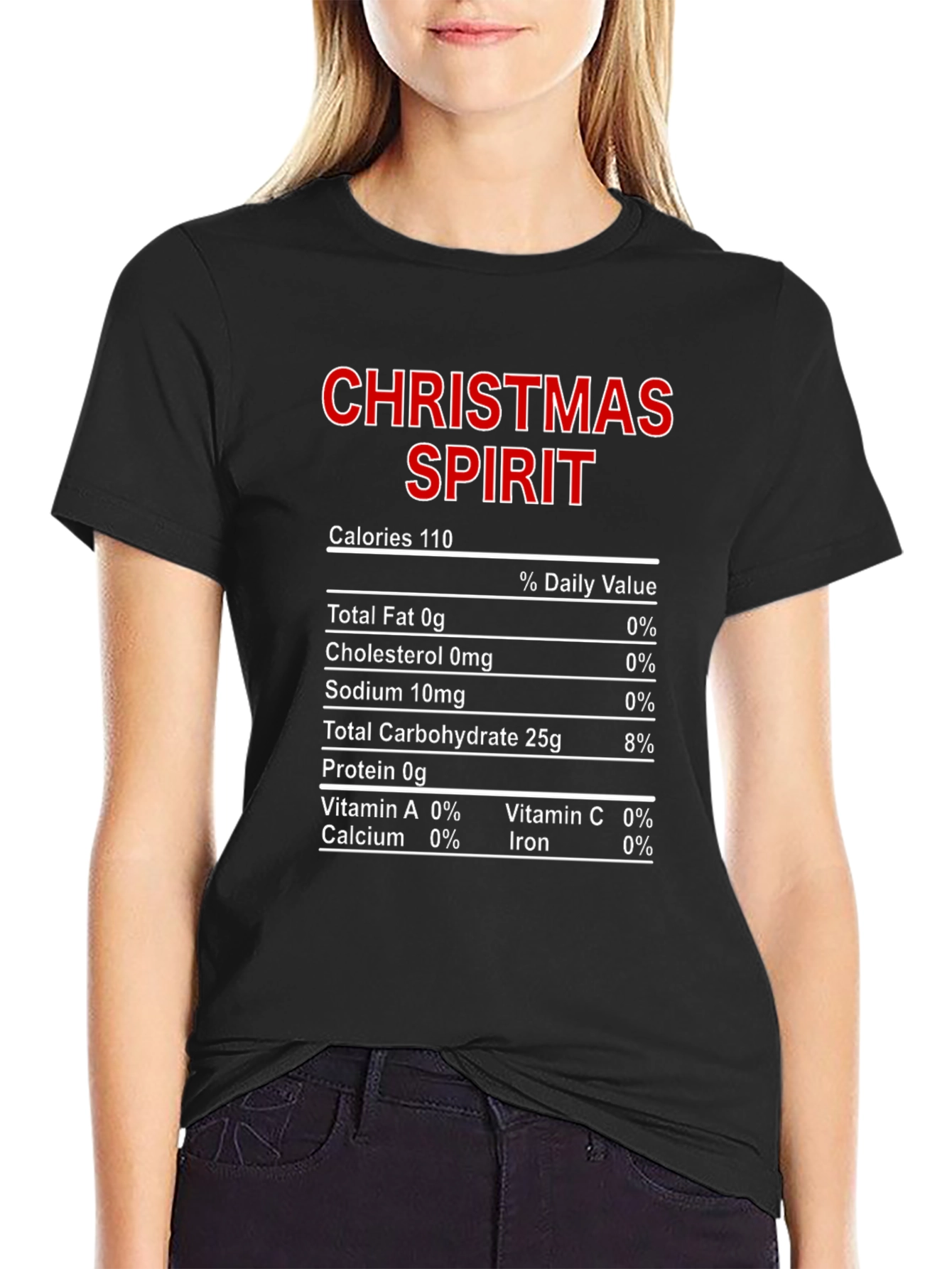 Christmas Spirit Nutrition Facts Black T-Shirt