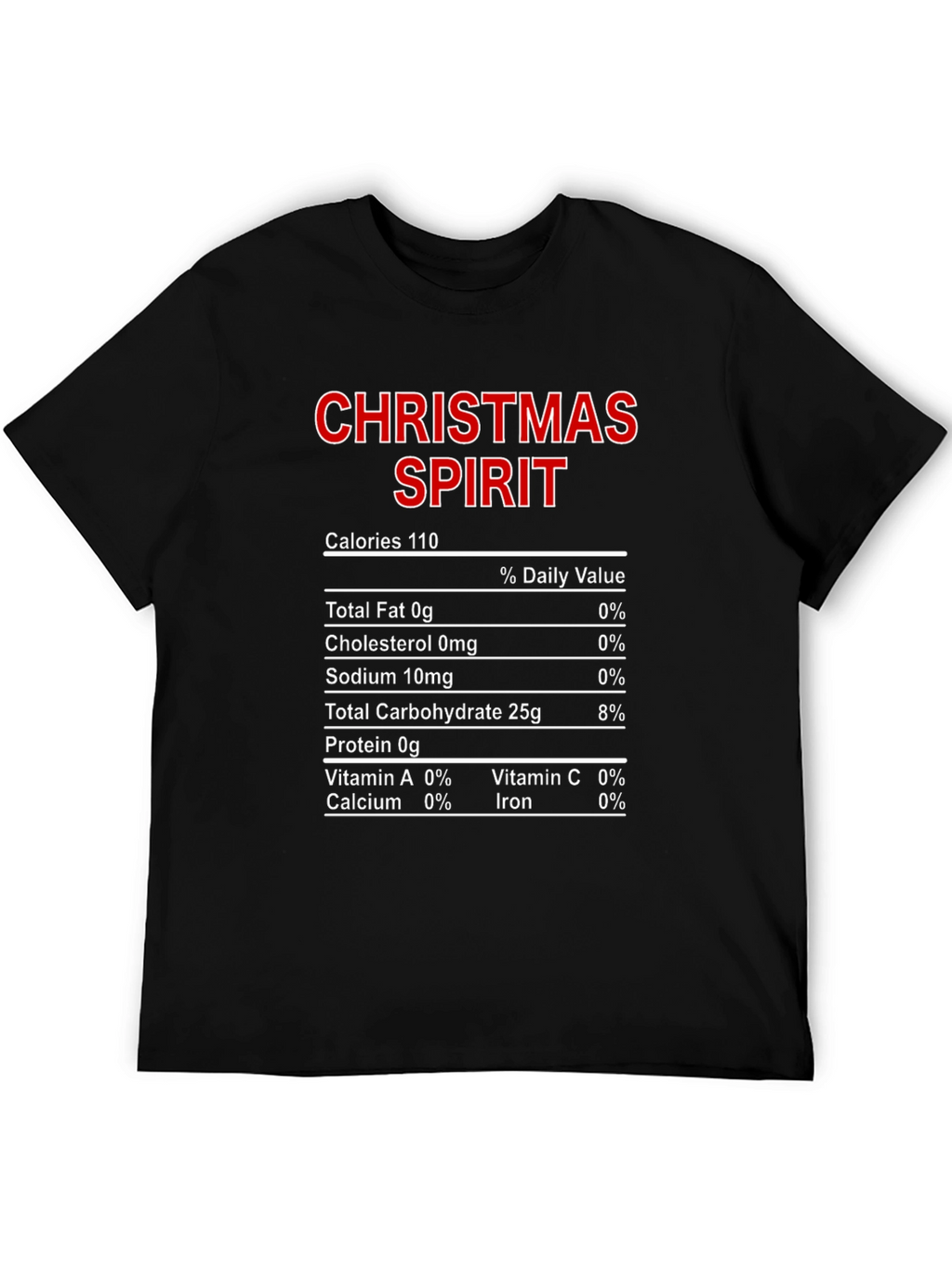 Christmas Spirit Nutrition Facts Black T-Shirt
