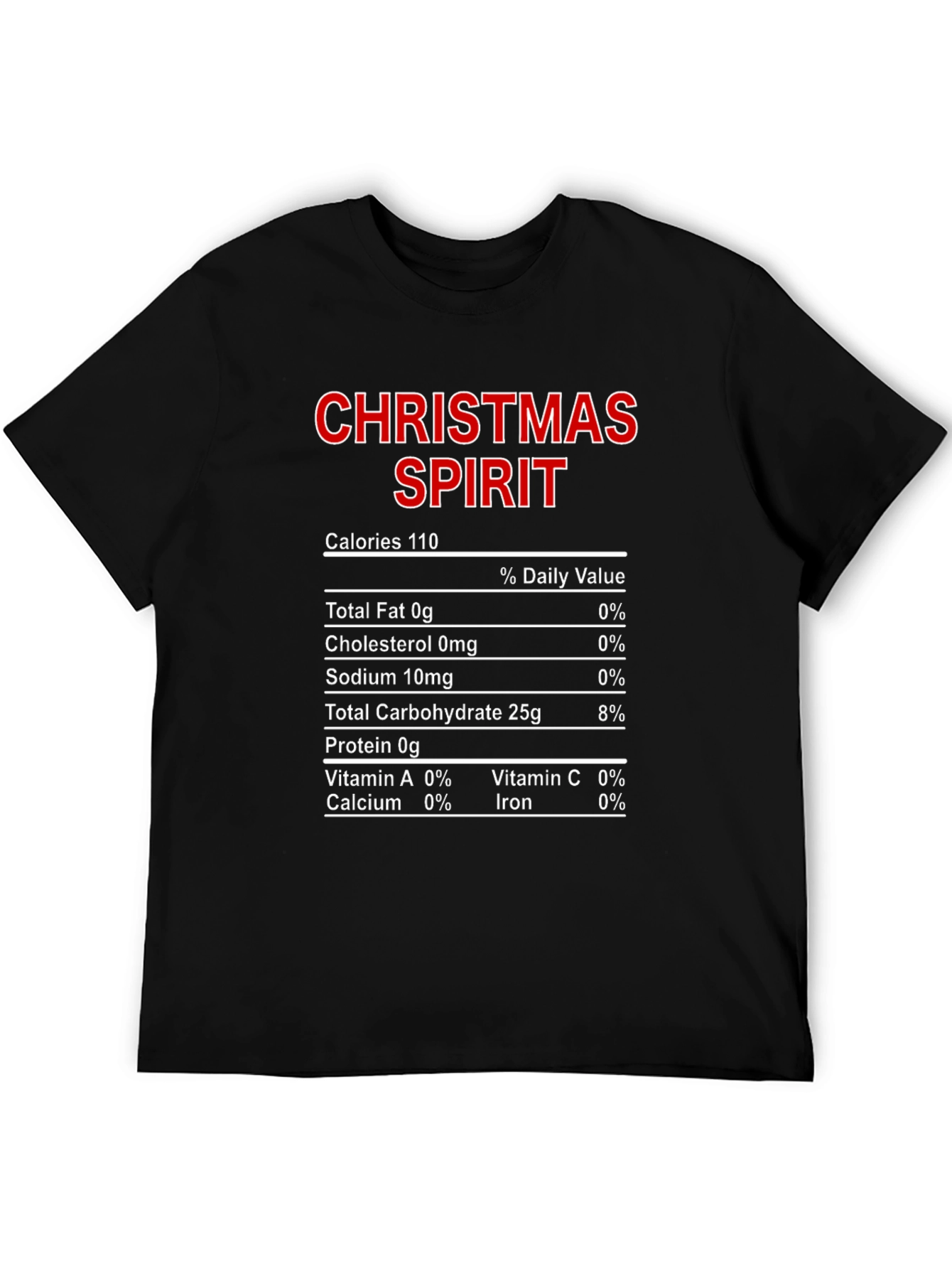 Christmas Spirit Nutrition Facts Black T-Shirt