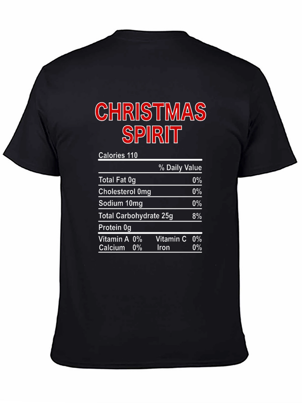 Christmas Spirit Nutrition Facts Black T-Shirt