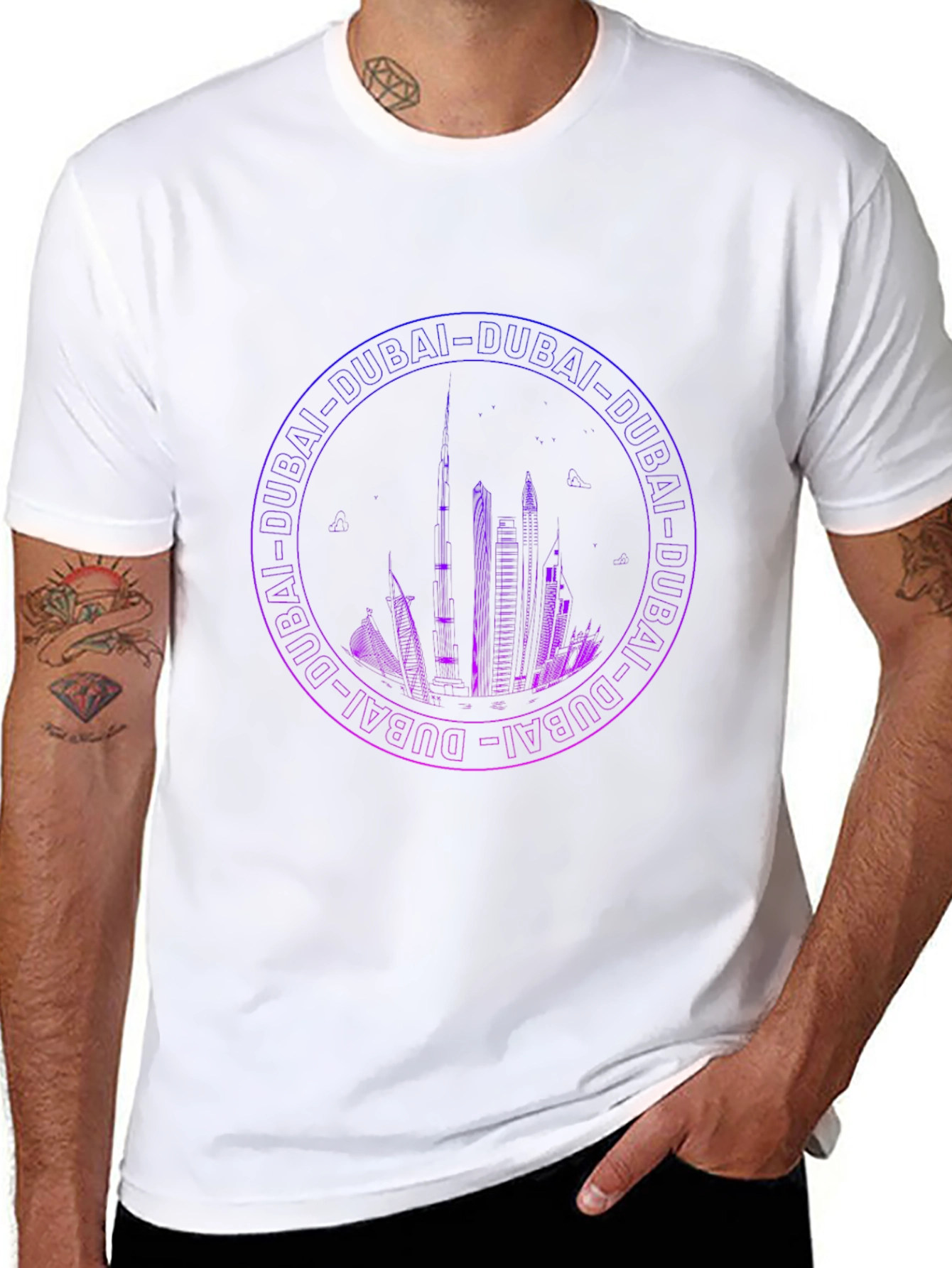 Dubai Skyline Graphic Print Black T-Shirt