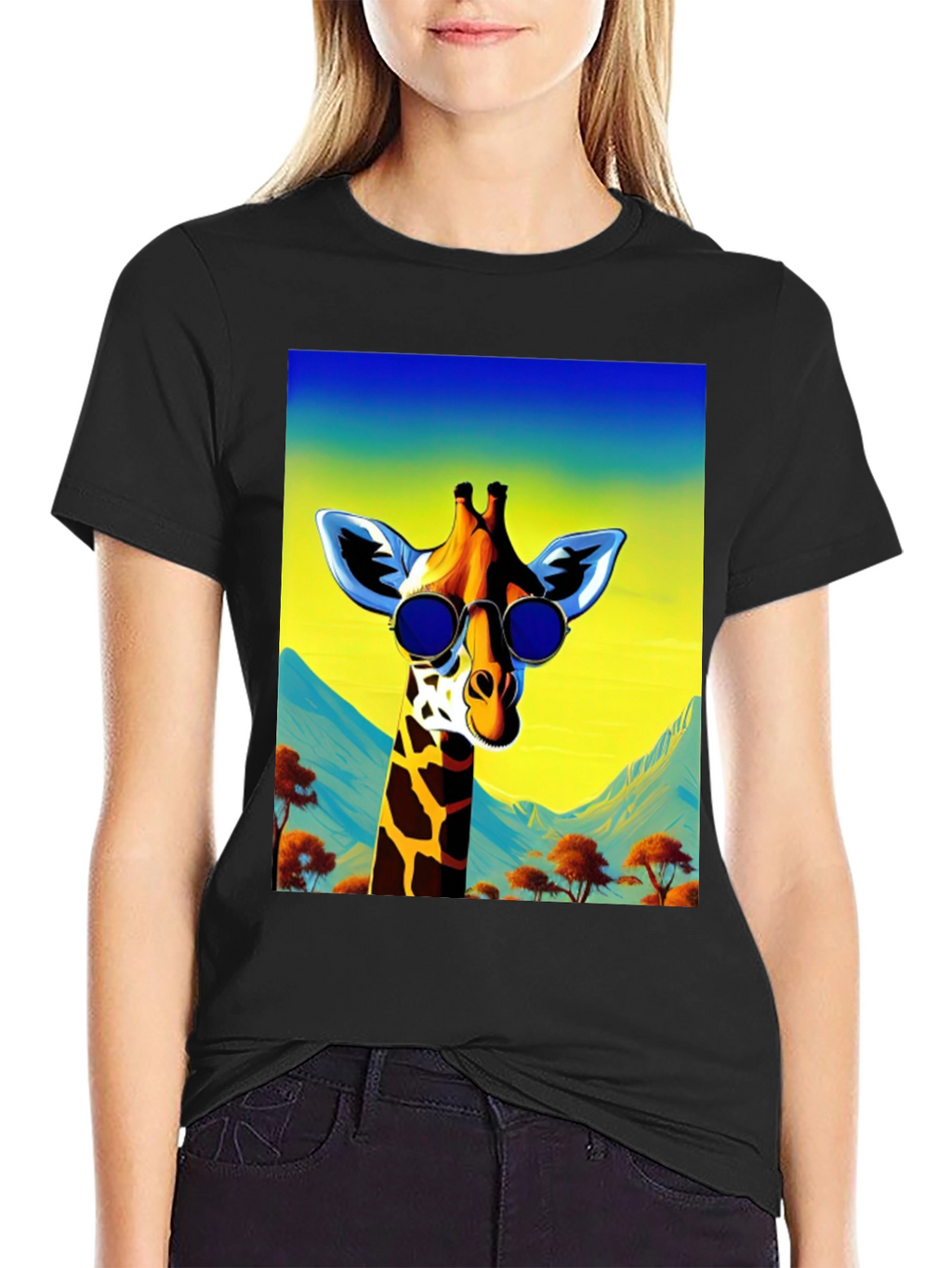 Cool Giraffe Graphic Tee - Black Cotton Shirt