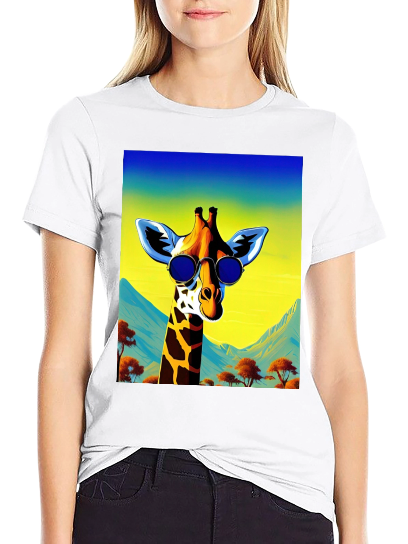 Cool Giraffe Graphic Tee - Black Cotton Shirt