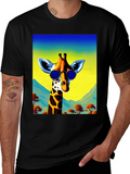 Cool Giraffe Graphic Tee - Black Cotton Shirt