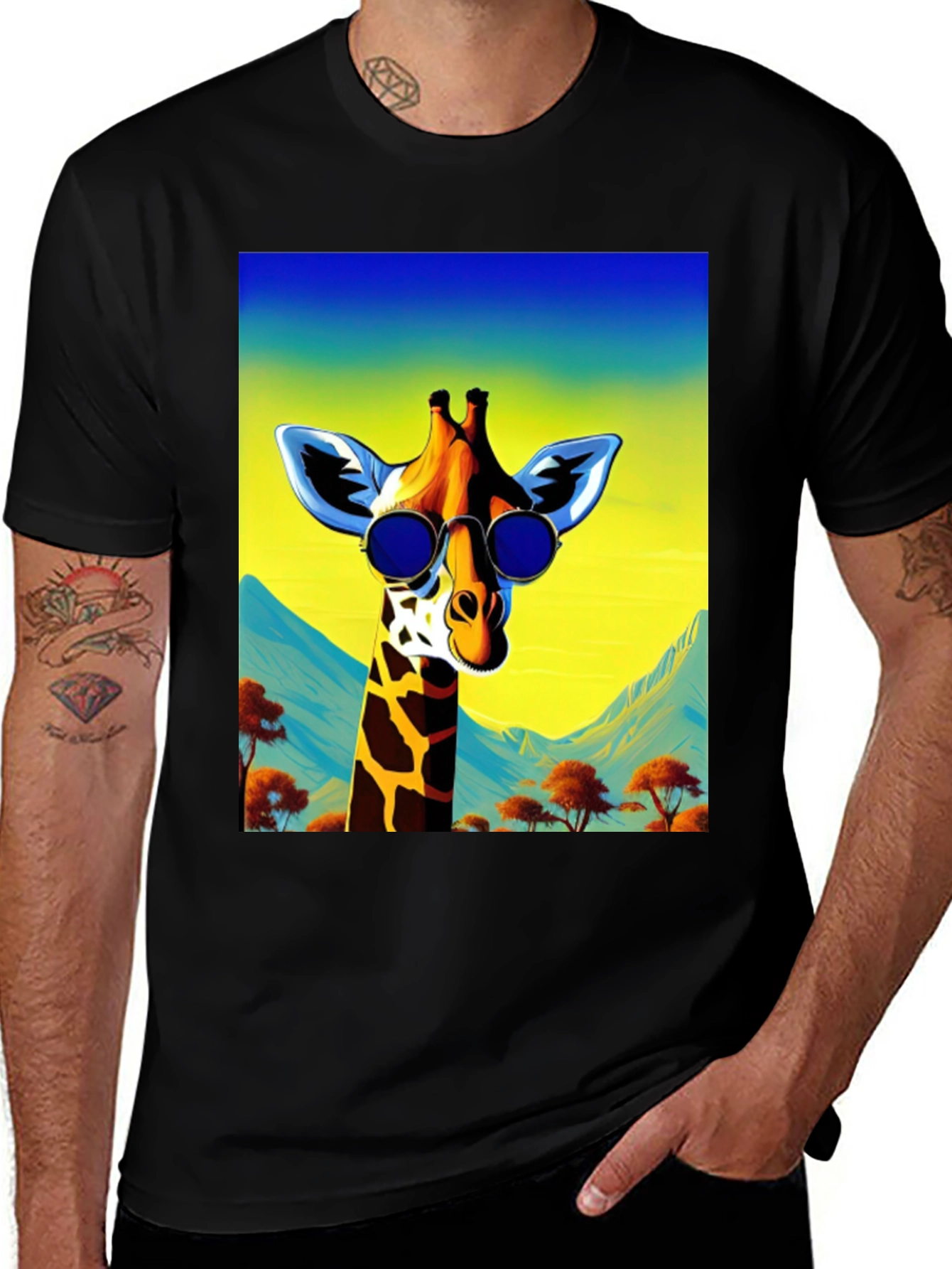 Cool Giraffe Graphic Tee - Black Cotton Shirt