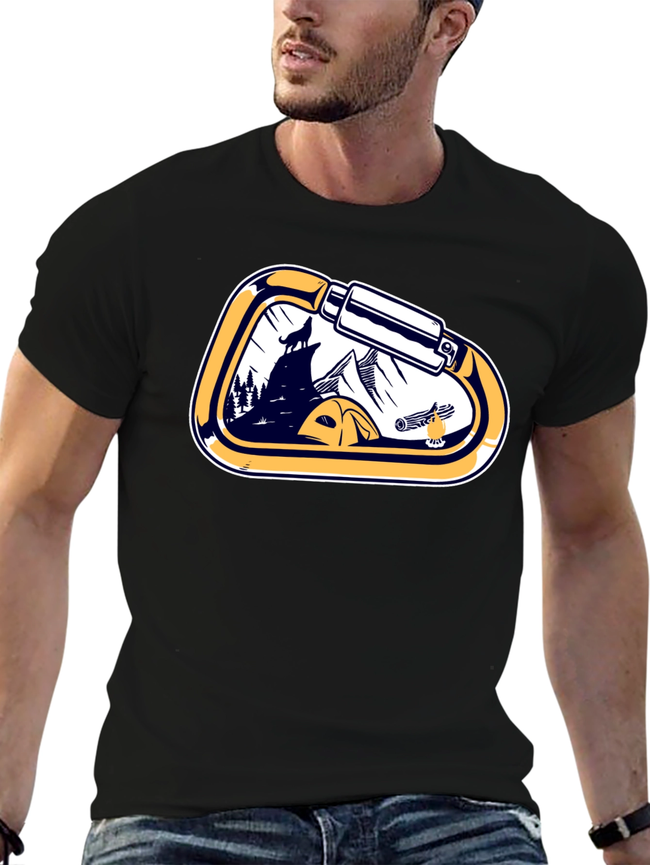 Outdoor Adventure Carabiner Camping Black T-Shirt