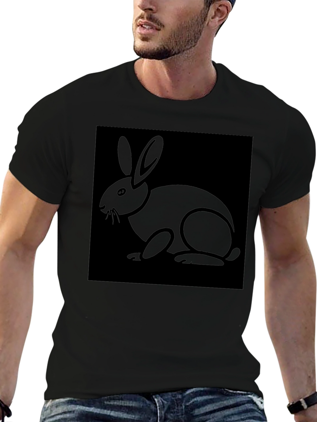 Rabbit Graphic Tee - Black Cotton Blend Shirt