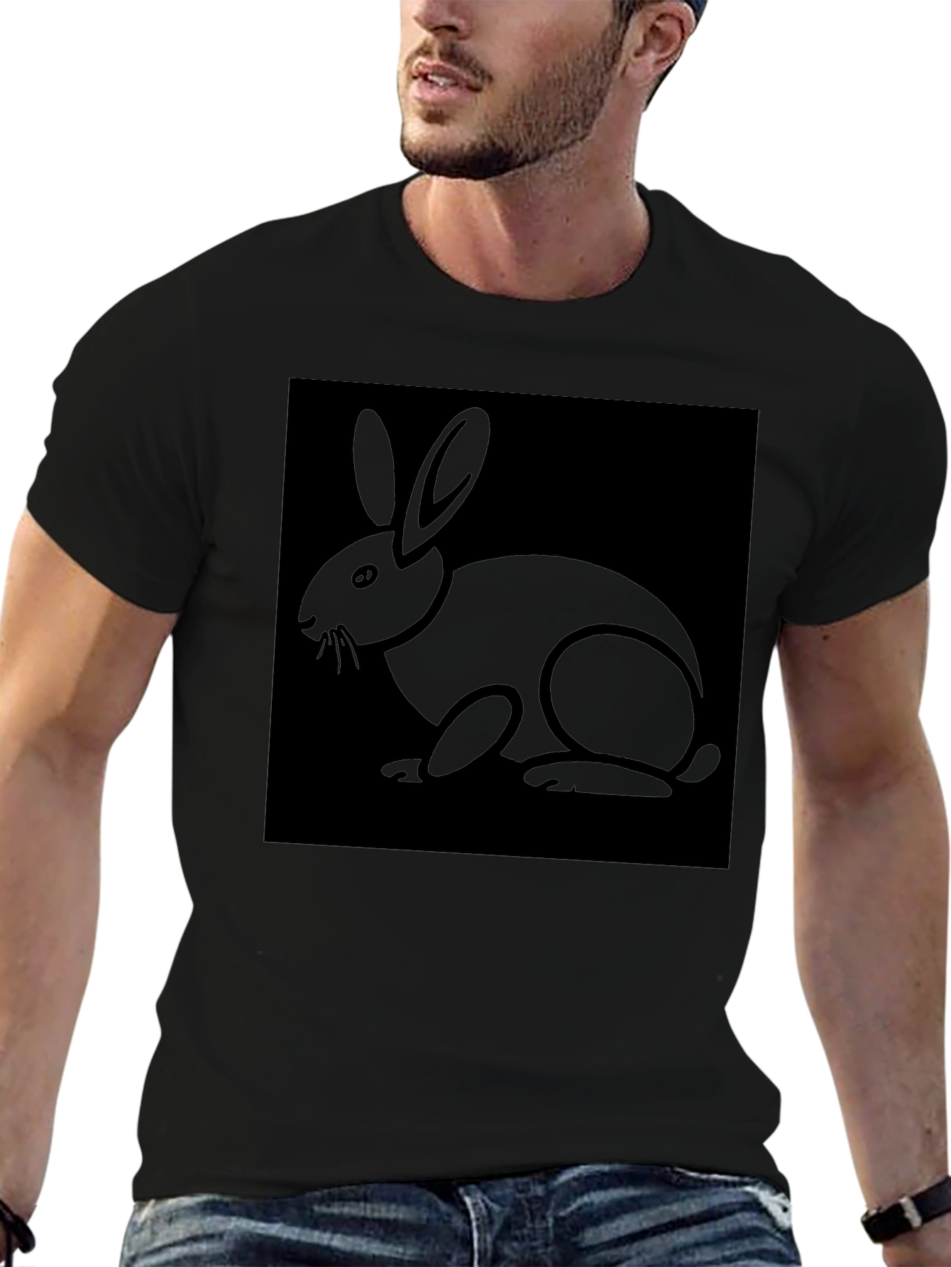 Rabbit Graphic Tee - Black Cotton Blend Shirt