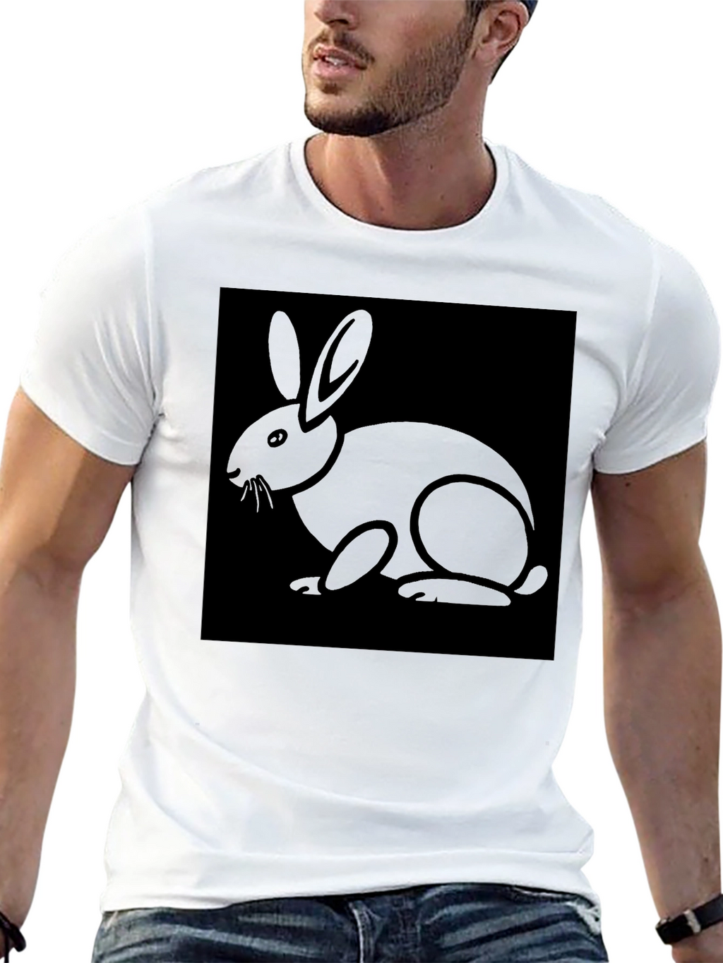 Rabbit Graphic Tee - Black Cotton Blend Shirt