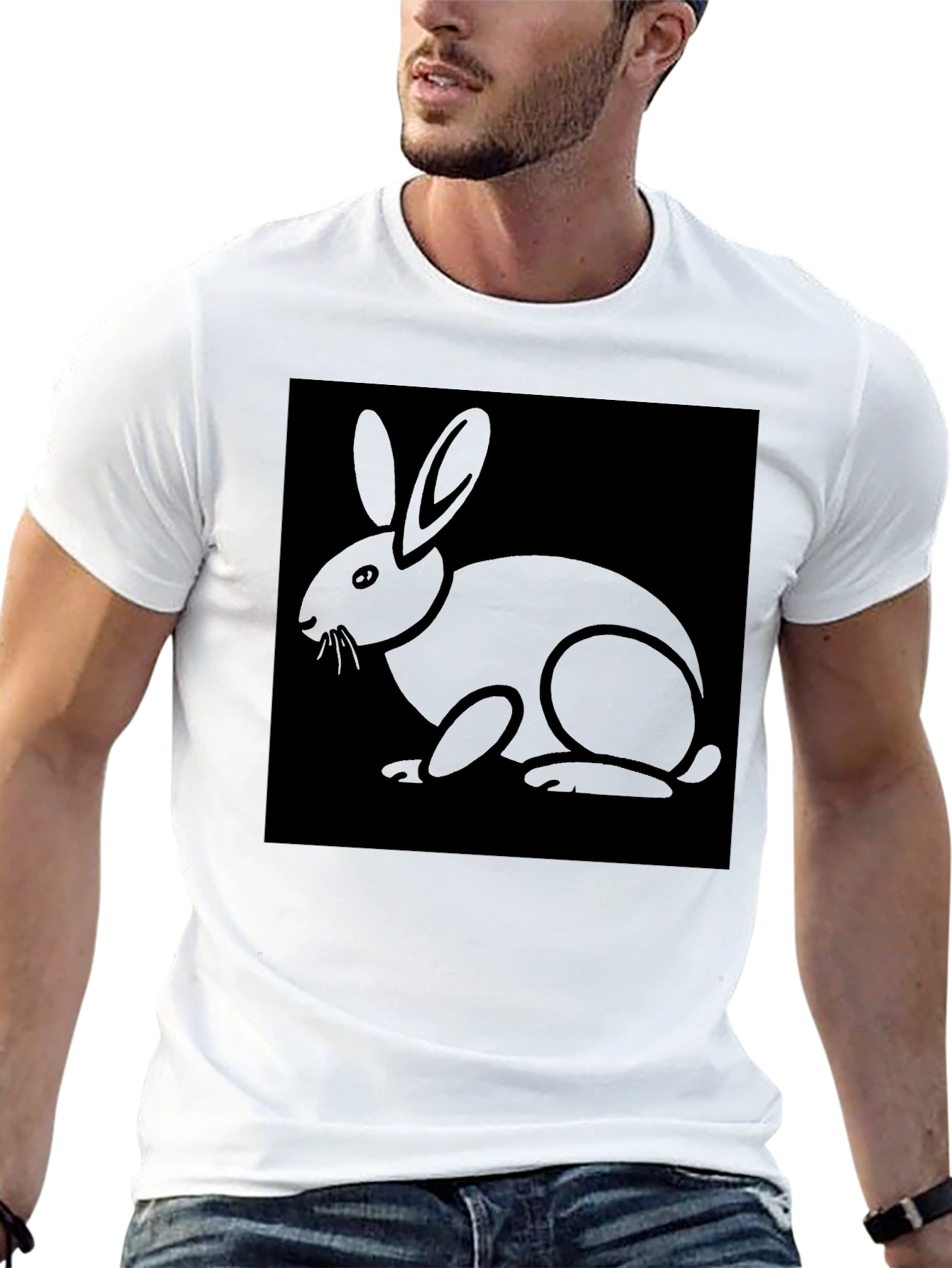 Rabbit Graphic Tee - Black Cotton Blend Shirt