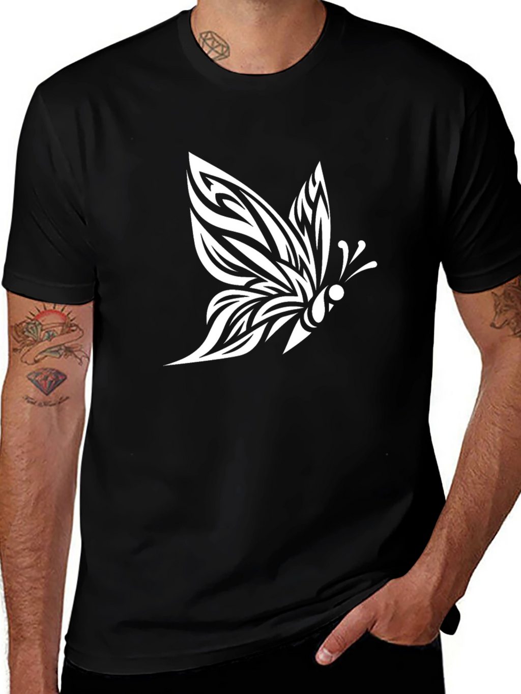 Butterfly Graphic Tee - Black Short Sleeve T-Shirt