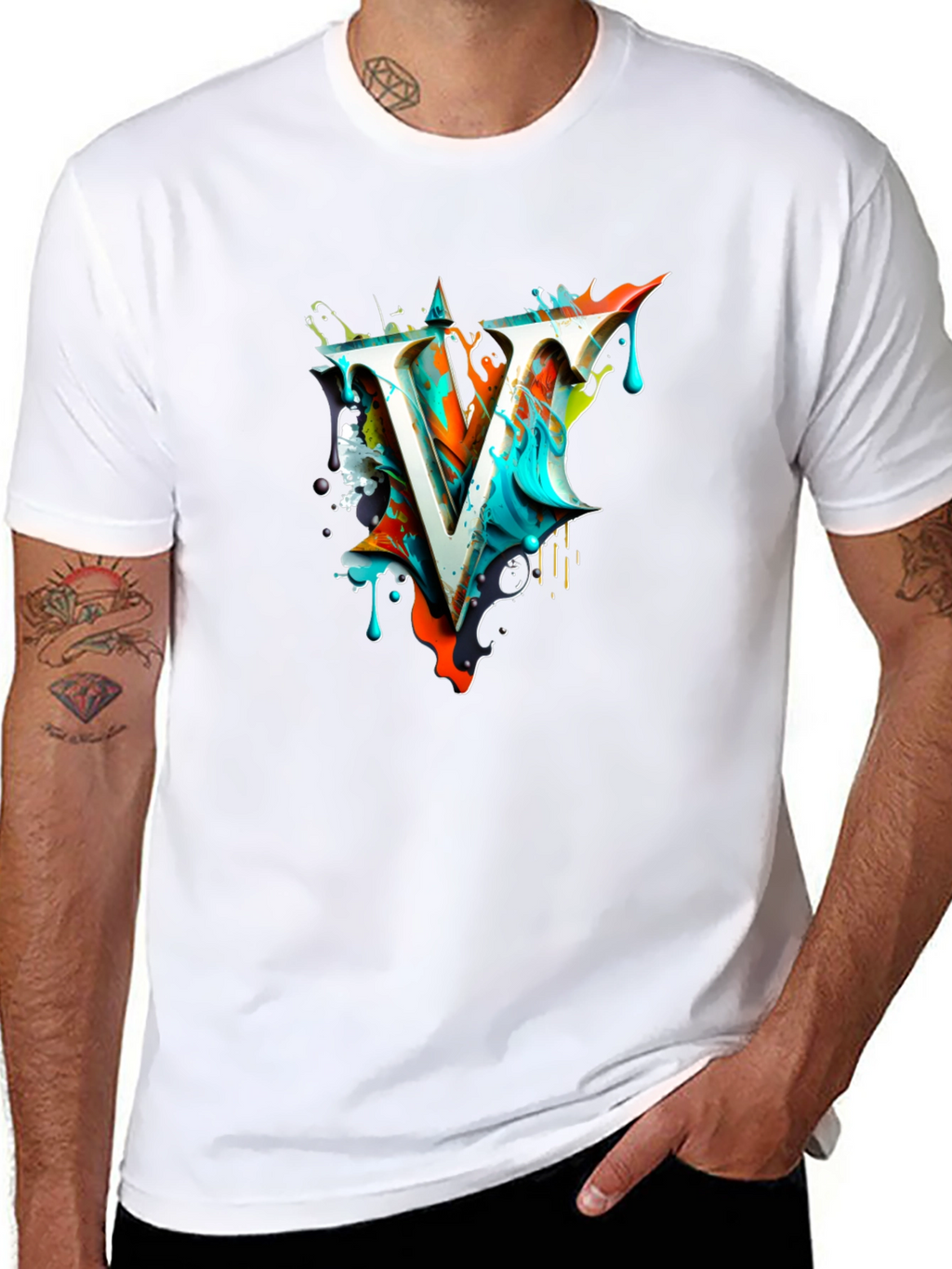 Abstract V Letter Black T-Shirt