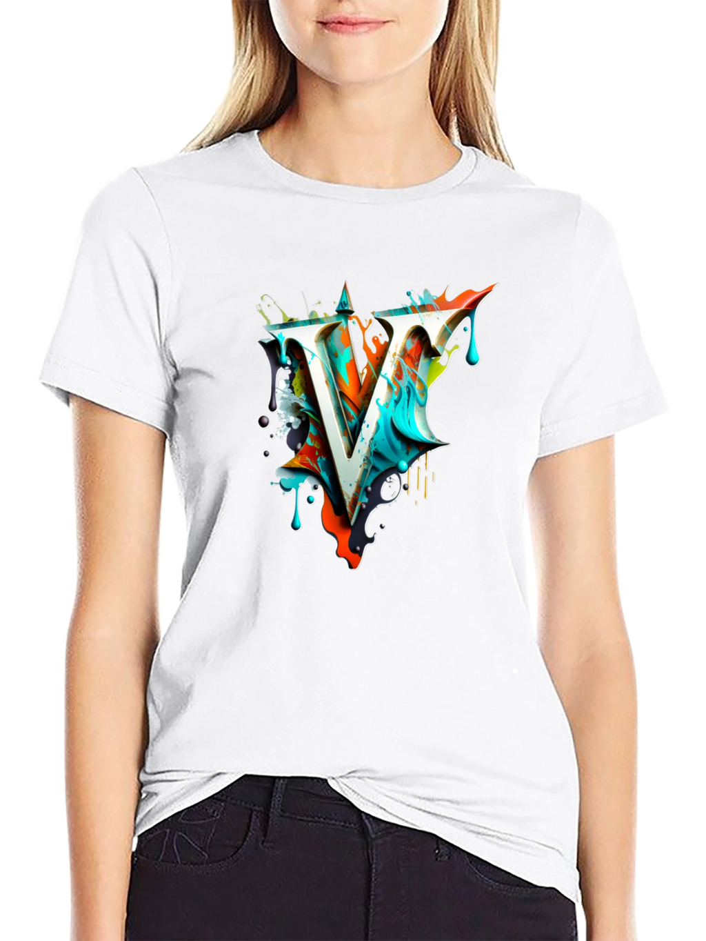 Abstract V Letter Black T-Shirt