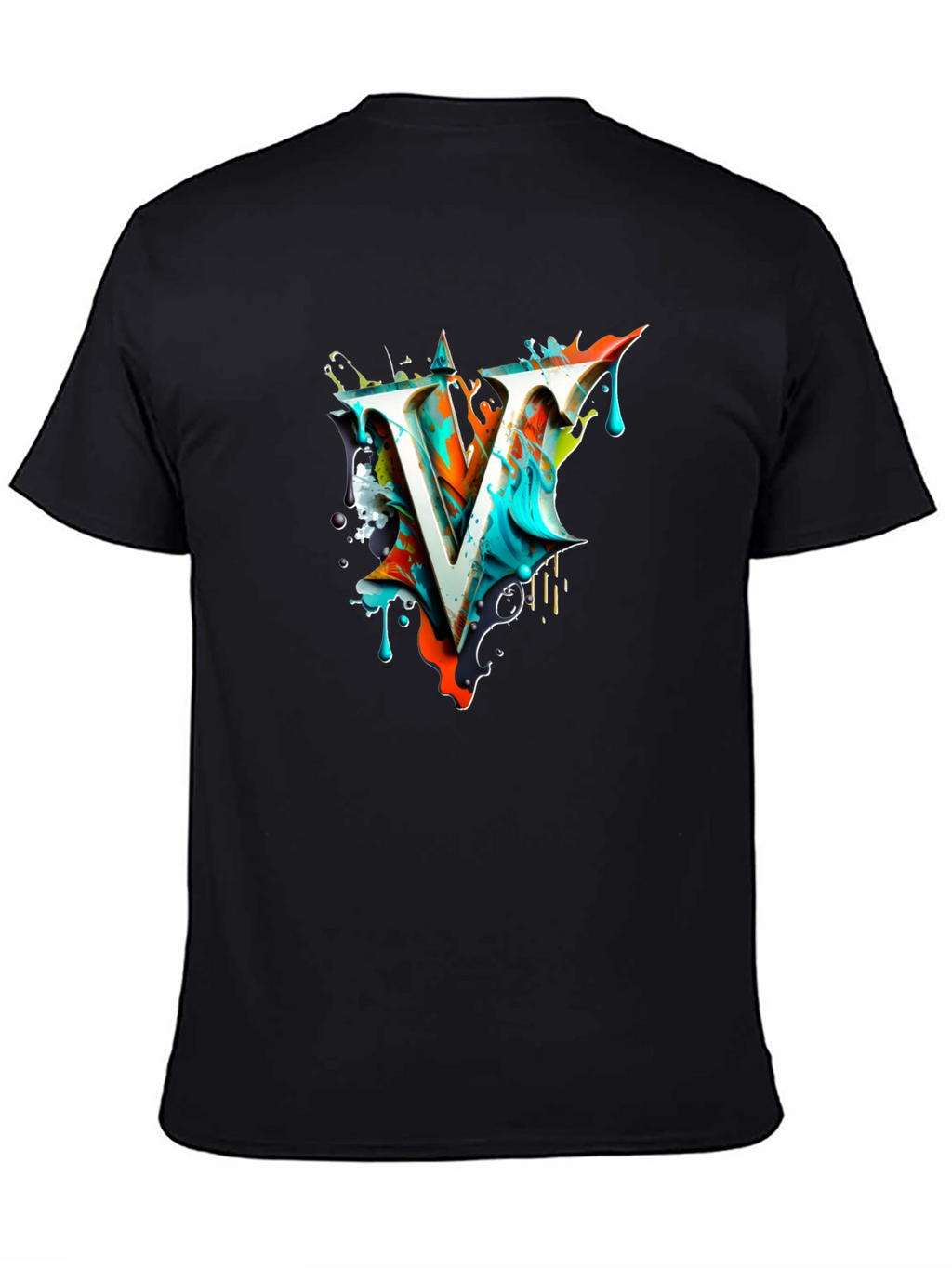 Abstract V Letter Black T-Shirt
