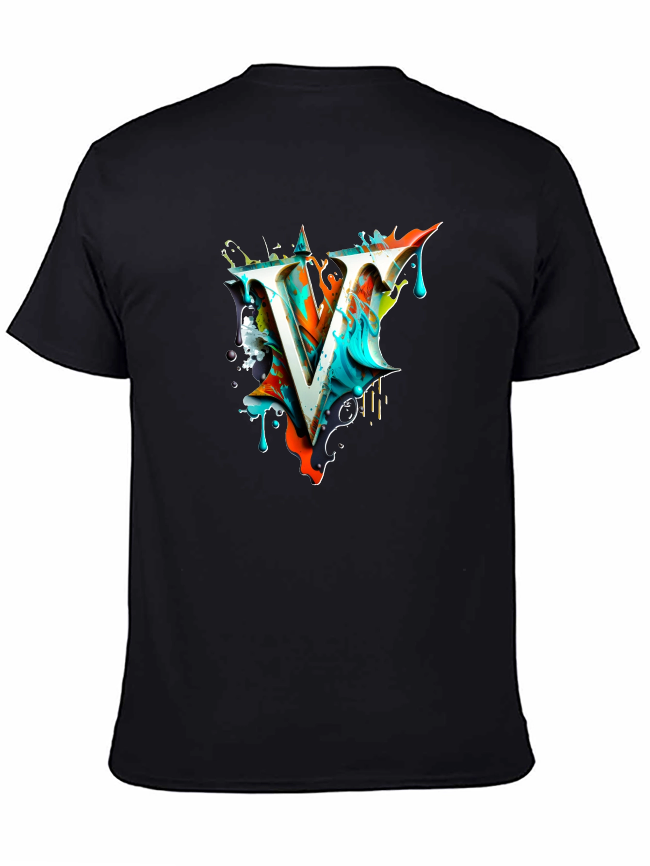 Abstract V Letter Black T-Shirt