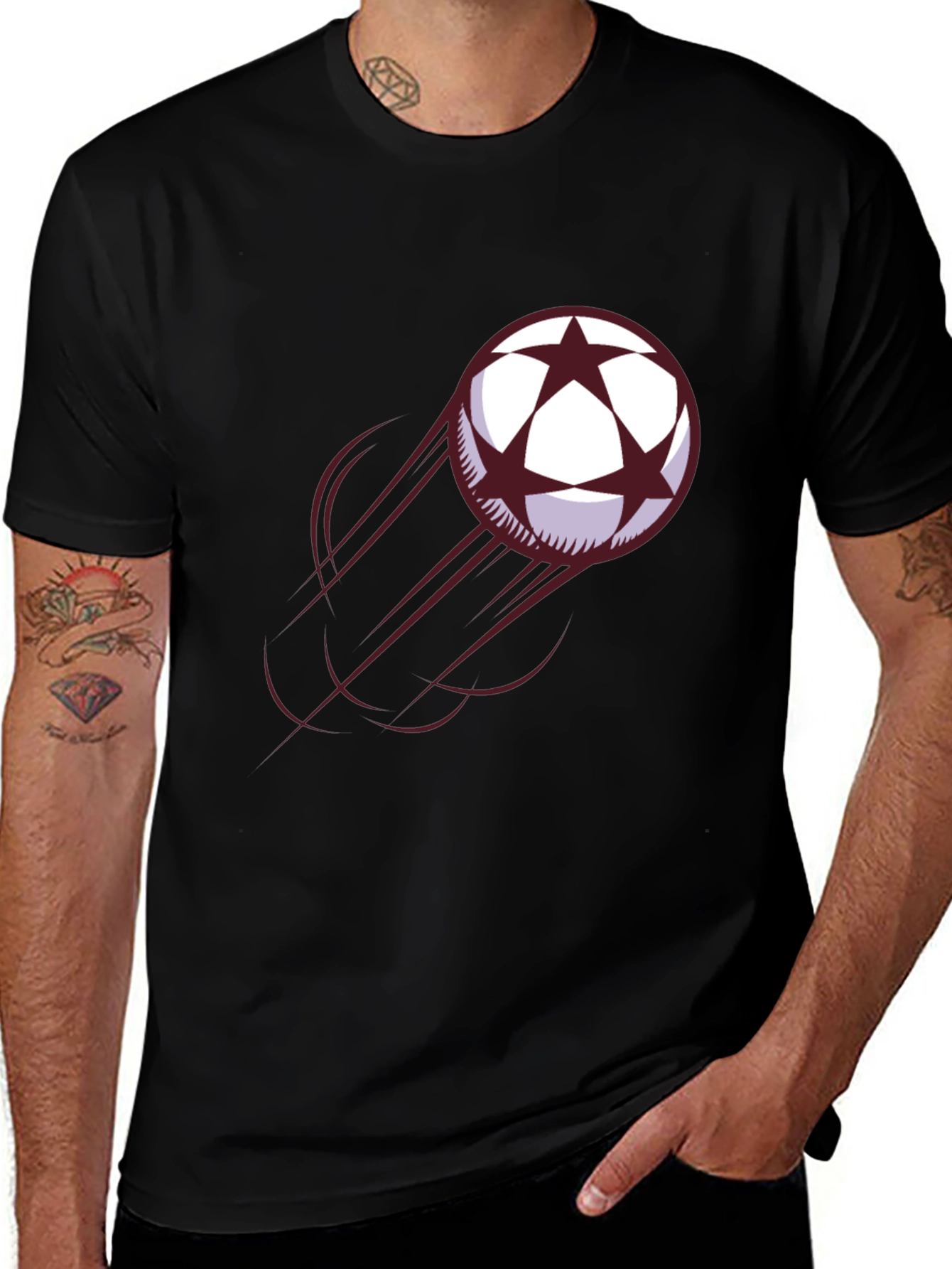 Stylish Soccer Ball Graphic Tee - Black