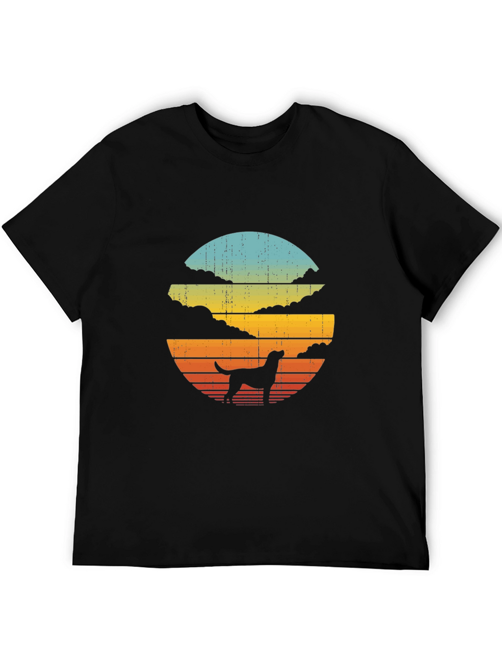 Retro Dog Sunset Graphic Tee - Black