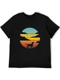 Retro Dog Sunset Graphic Tee - Black