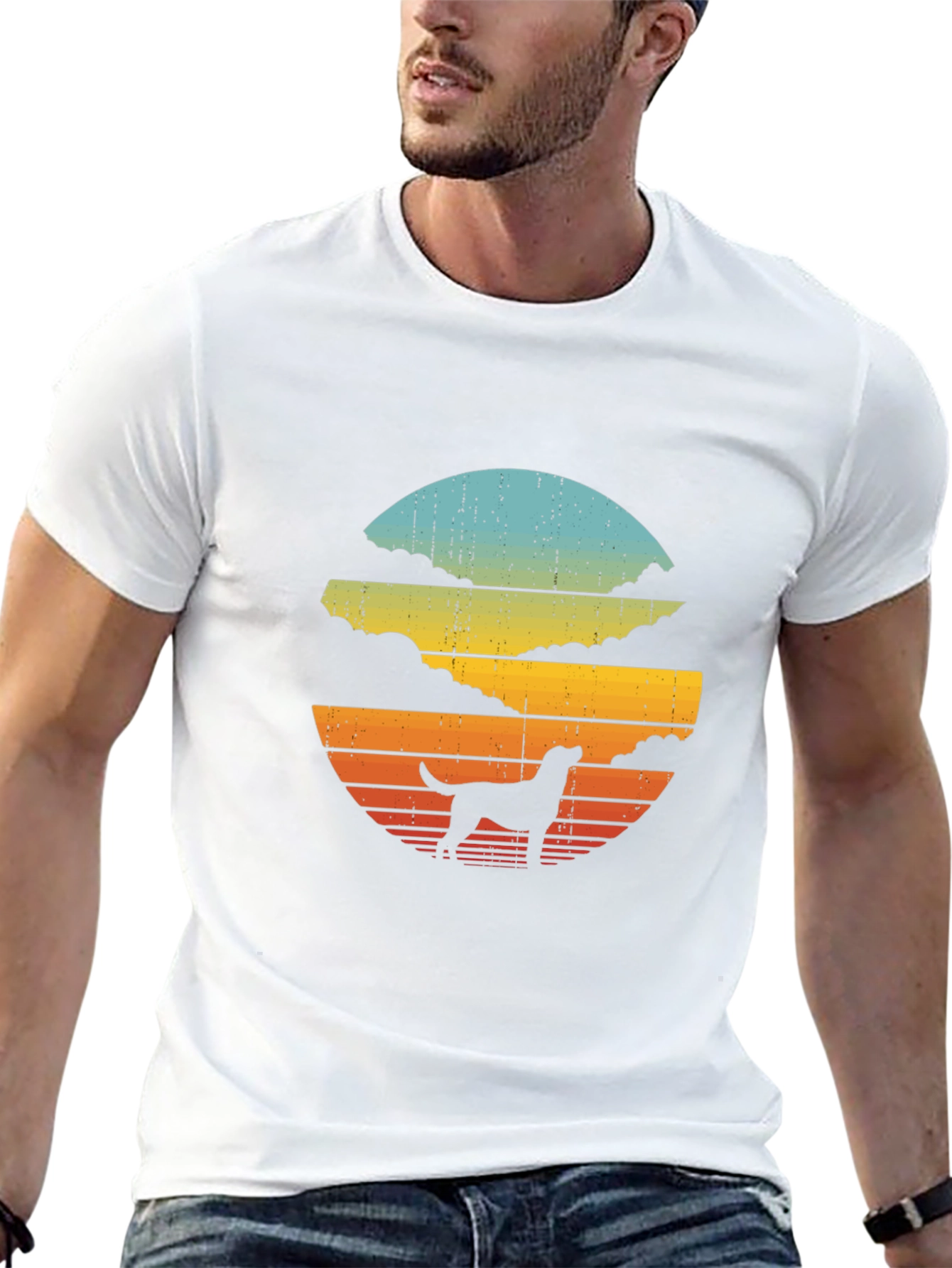 Retro Dog Sunset Graphic Tee - Black