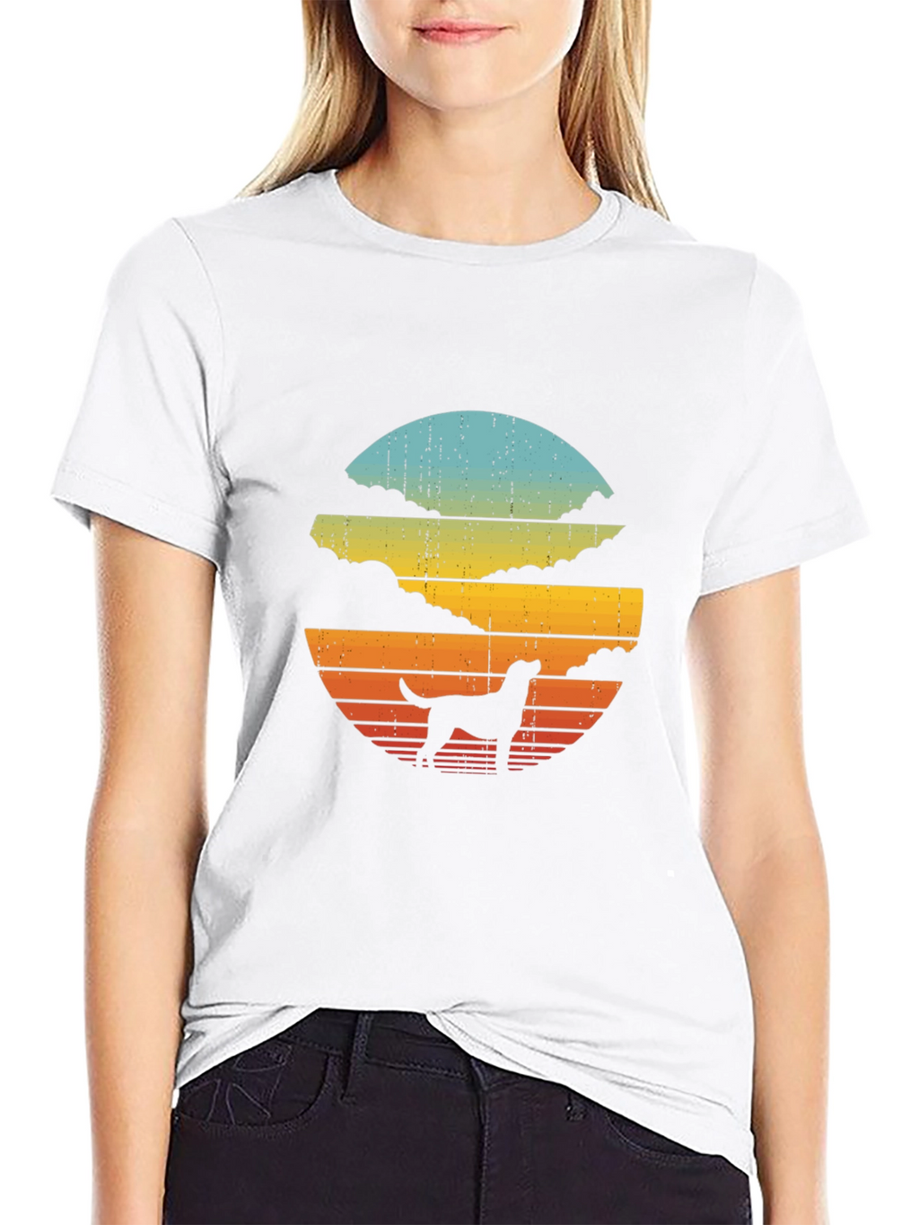 Retro Dog Sunset Graphic Tee - Black