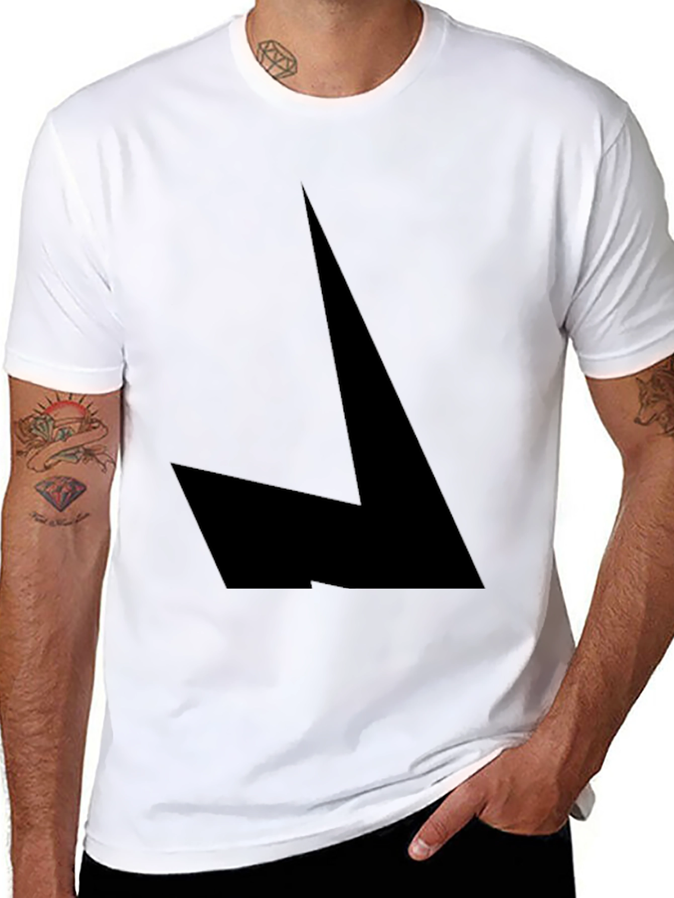 Mens Black Geometric Graphic Tee - Modern Style