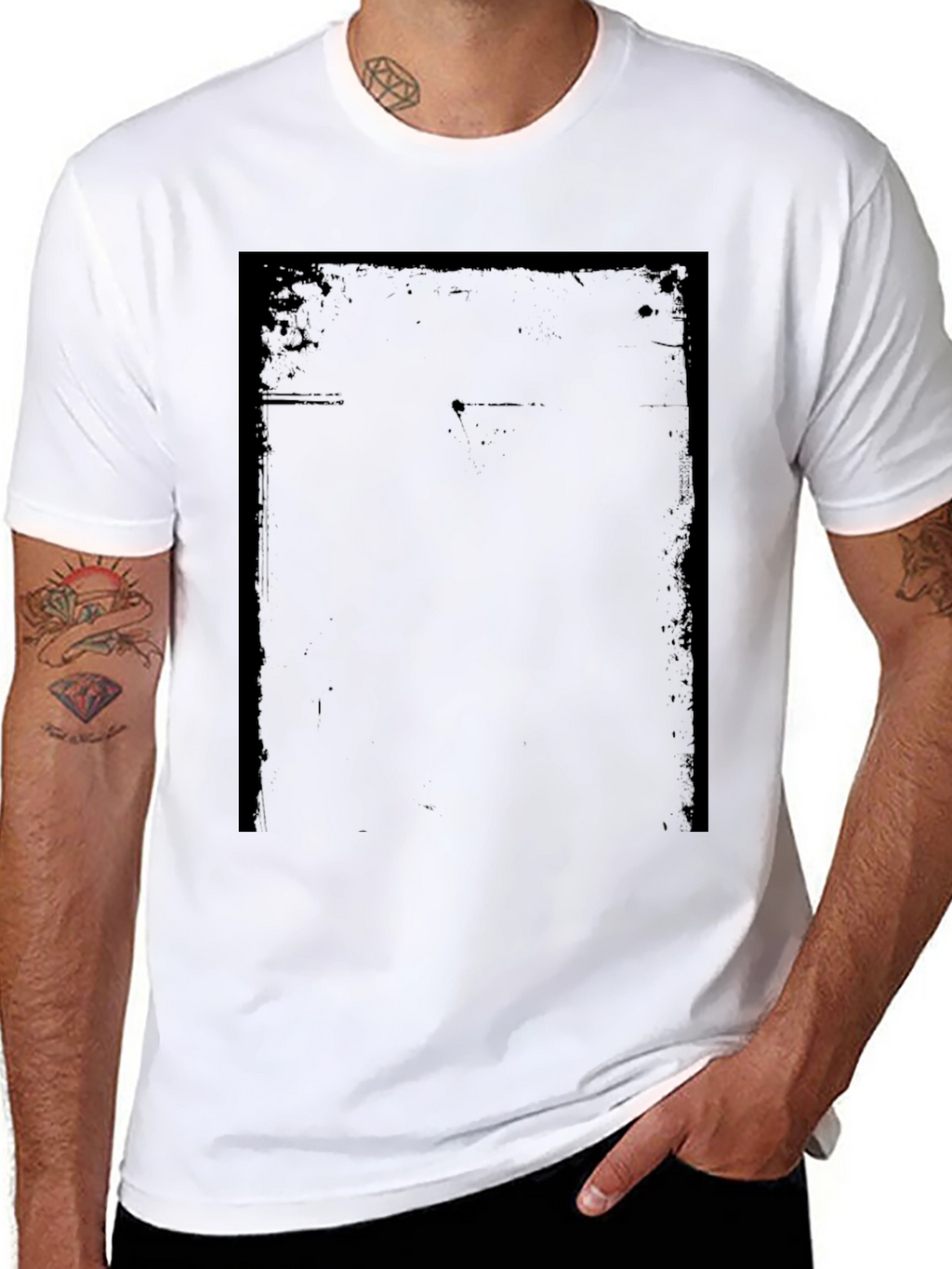 Mens Black Graphic T-Shirt - Distressed Print