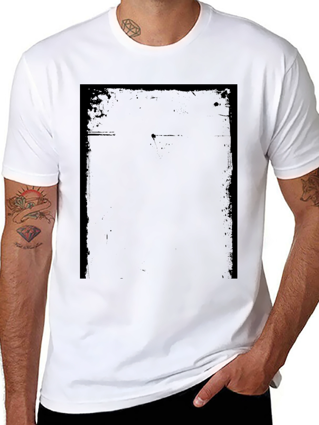 Mens Black Graphic T-Shirt - Distressed Print