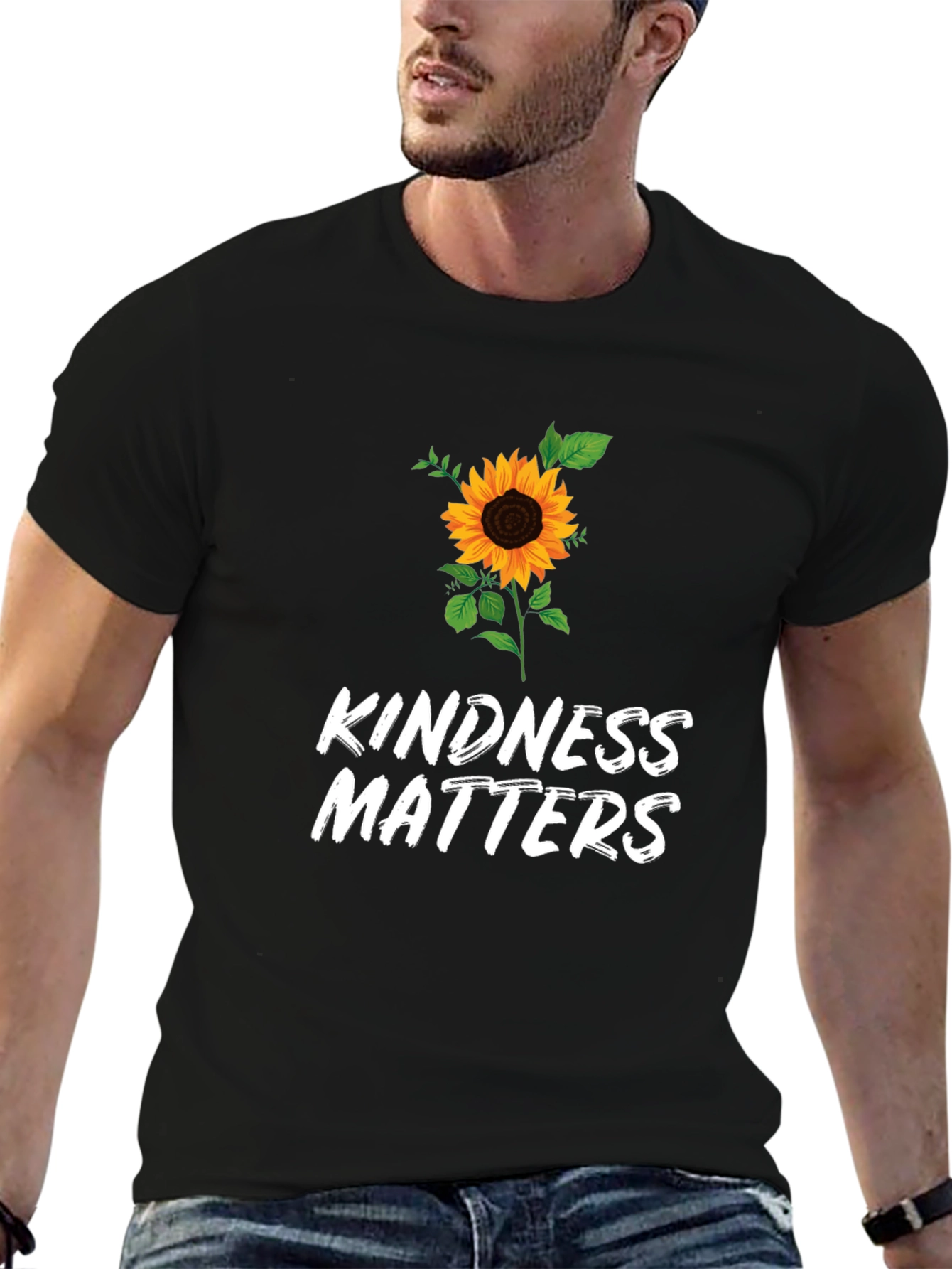 Kindness Matters Sunflower Graphic Black T-Shirt