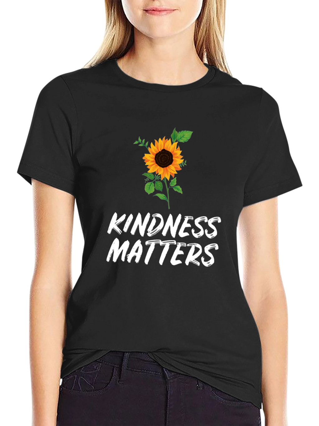 Kindness Matters Sunflower Graphic Black T-Shirt