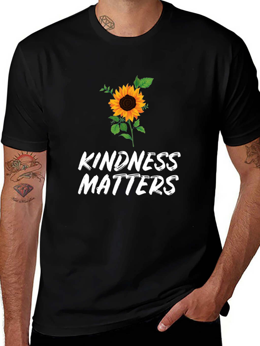 Kindness Matters Sunflower Graphic Black T-Shirt