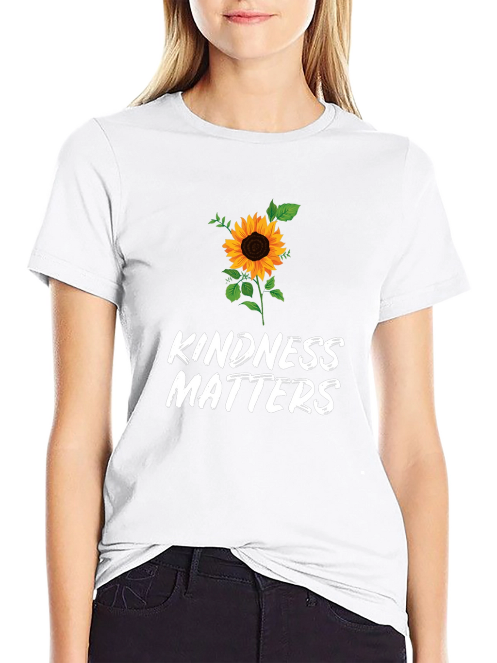 Kindness Matters Sunflower Graphic Black T-Shirt