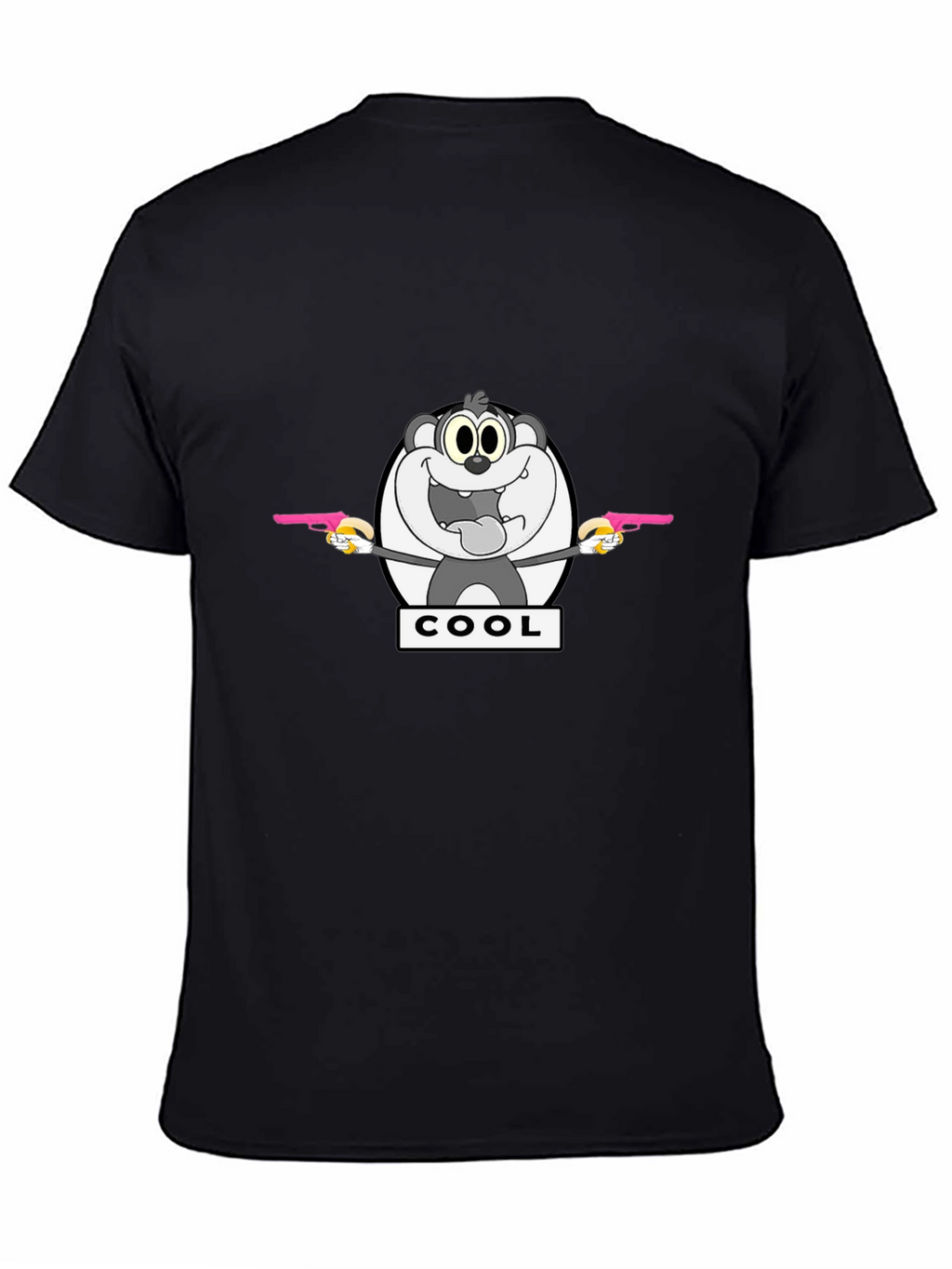Cartoon Cool Bear Graphic Print Black T-Shirt