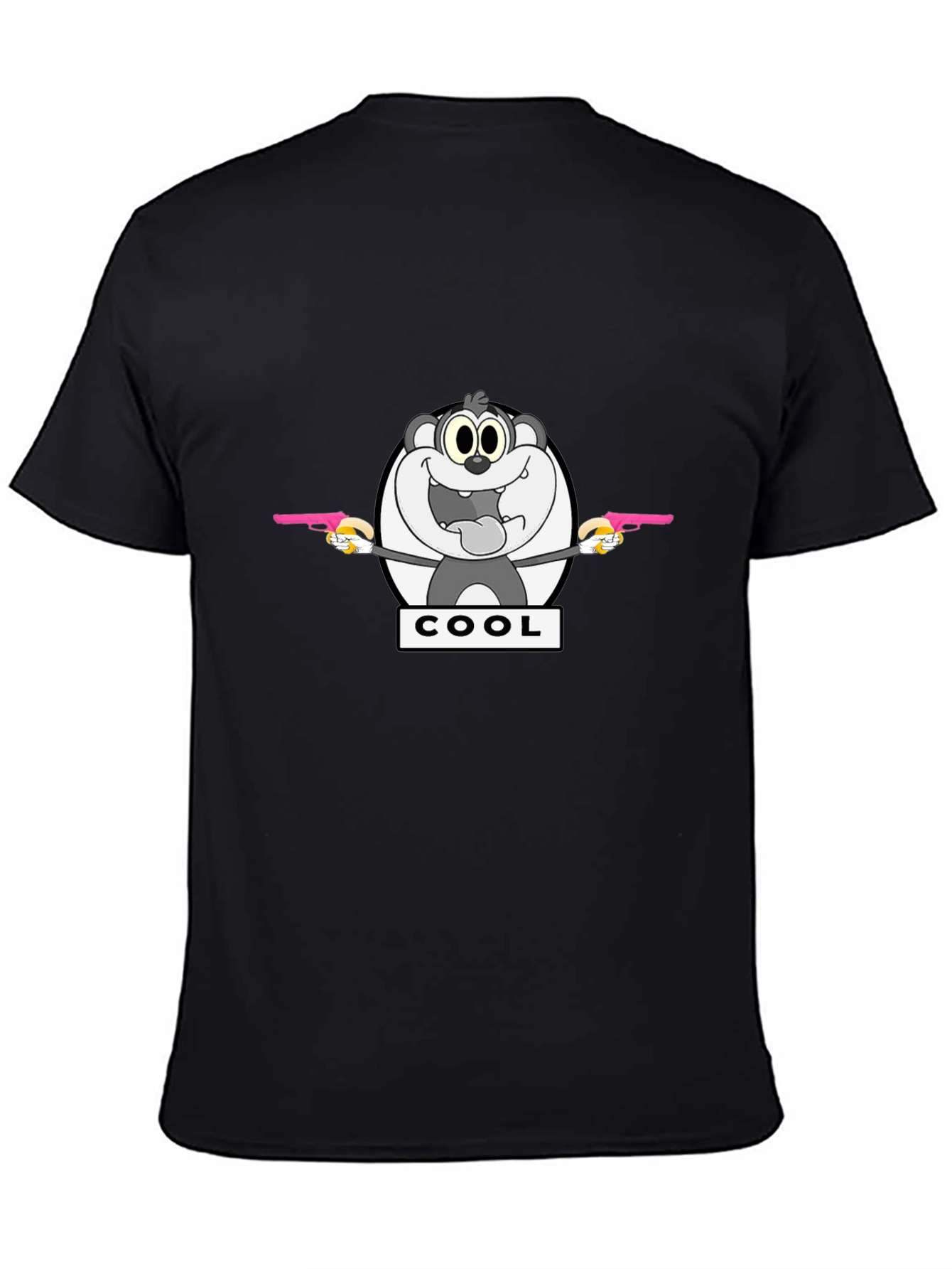 Cartoon Cool Bear Graphic Print Black T-Shirt