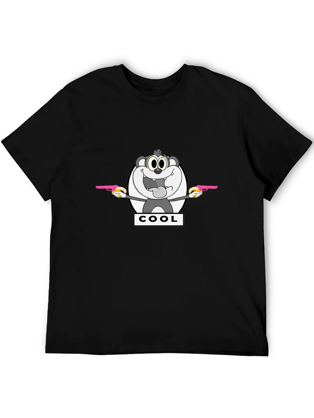 Cartoon Cool Bear Graphic Print Black T-Shirt