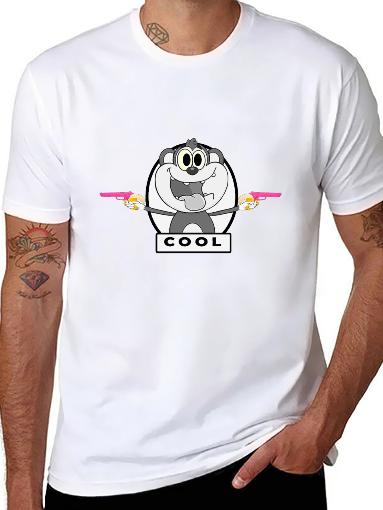 Cartoon Cool Bear Graphic Print Black T-Shirt