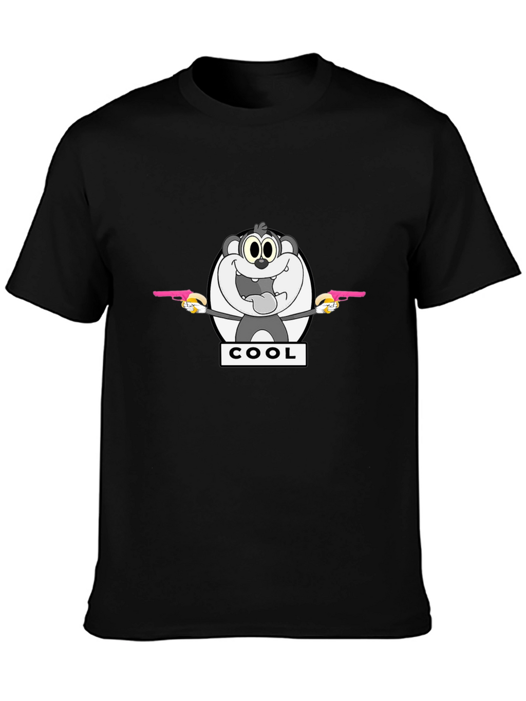 Cartoon Cool Bear Graphic Print Black T-Shirt