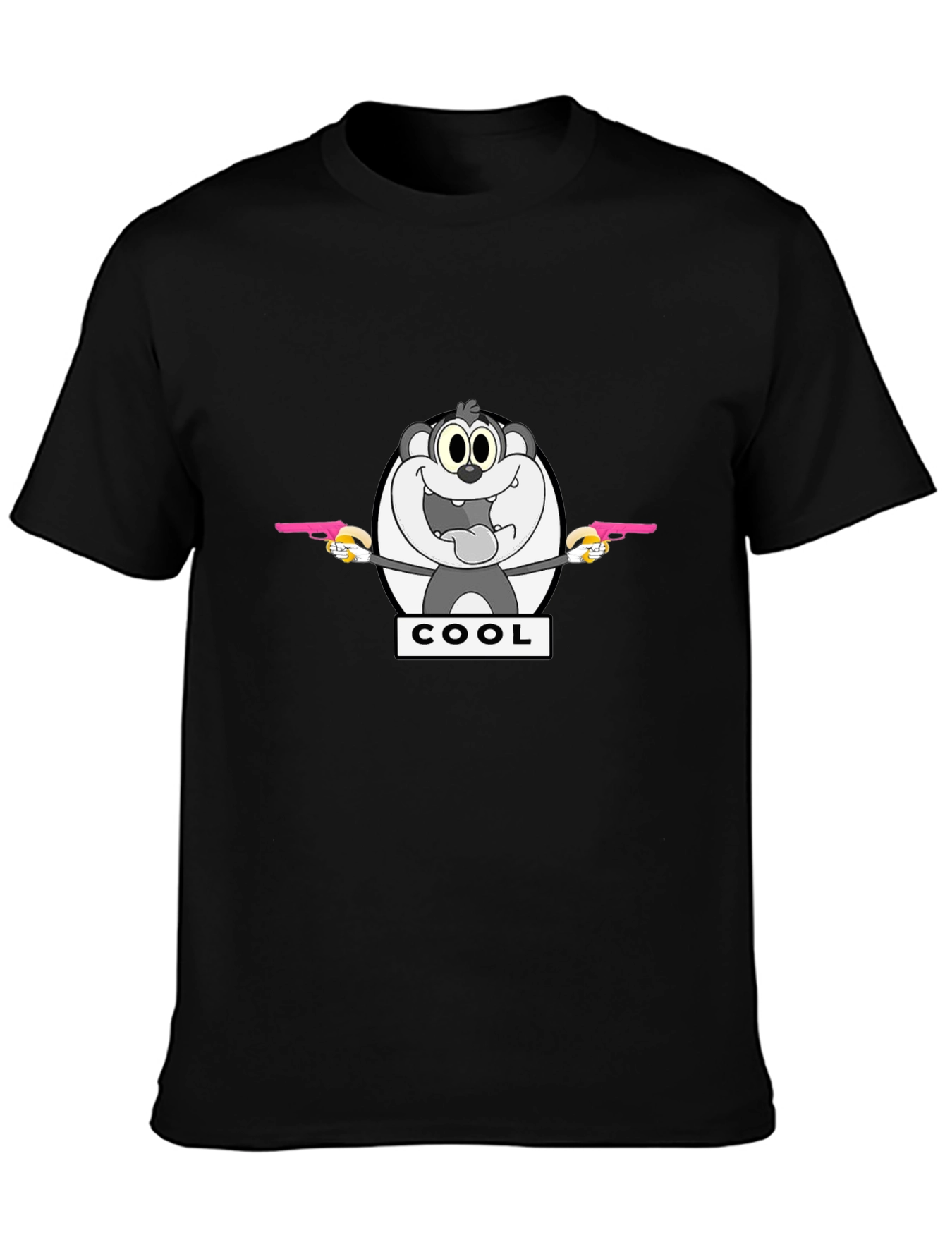 Cartoon Cool Bear Graphic Print Black T-Shirt