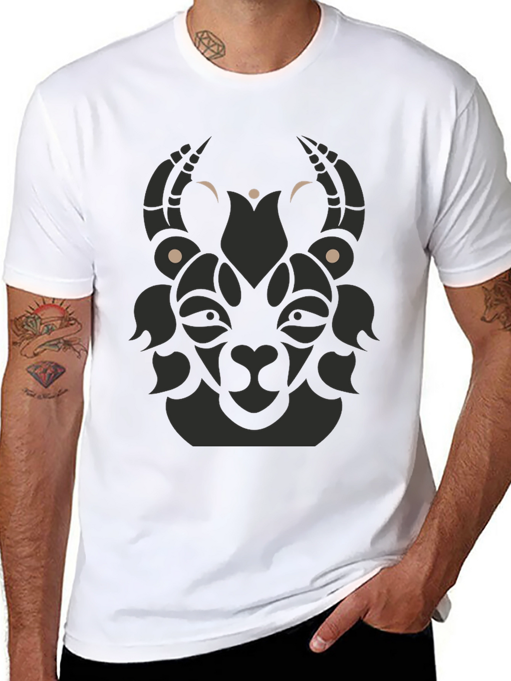 Tribal Goat Graphic Tee - Modern Black T-Shirt