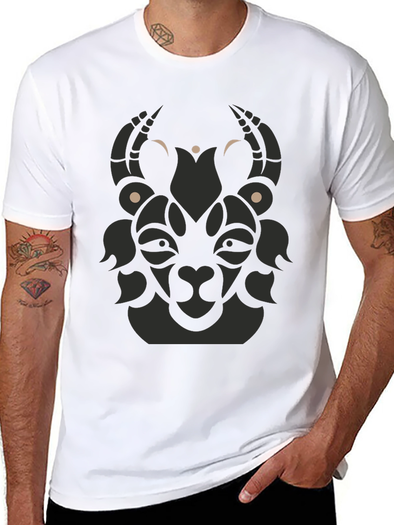 Tribal Goat Graphic Tee - Modern Black T-Shirt