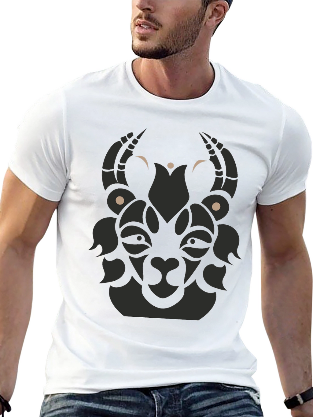 Tribal Goat Graphic Tee - Modern Black T-Shirt