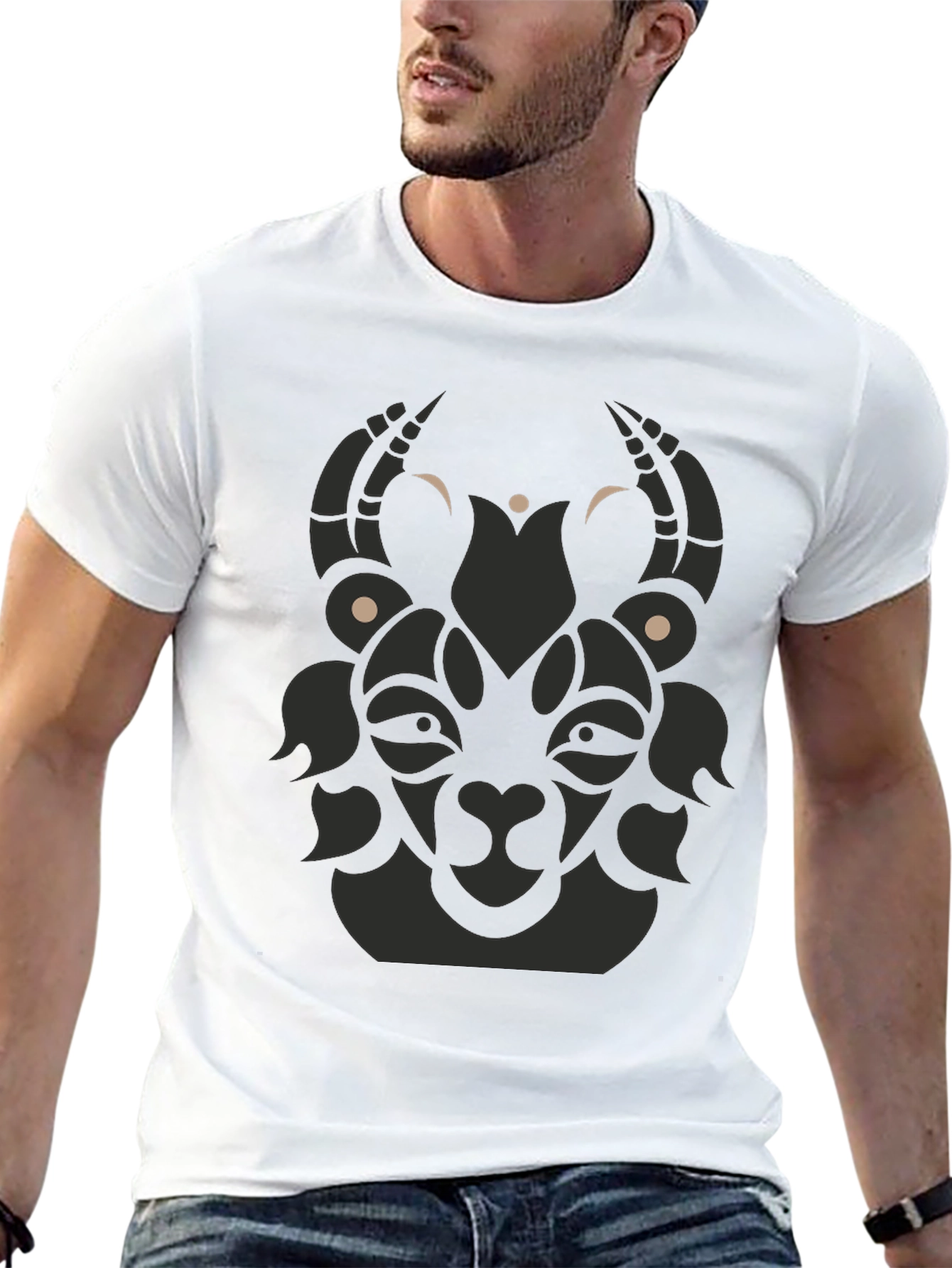 Tribal Goat Graphic Tee - Modern Black T-Shirt