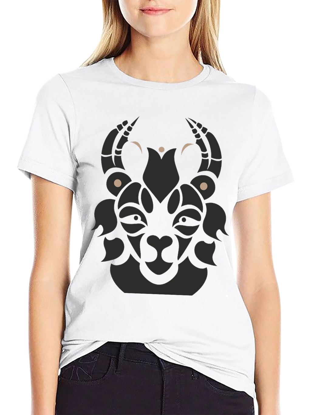 Tribal Goat Graphic Tee - Modern Black T-Shirt