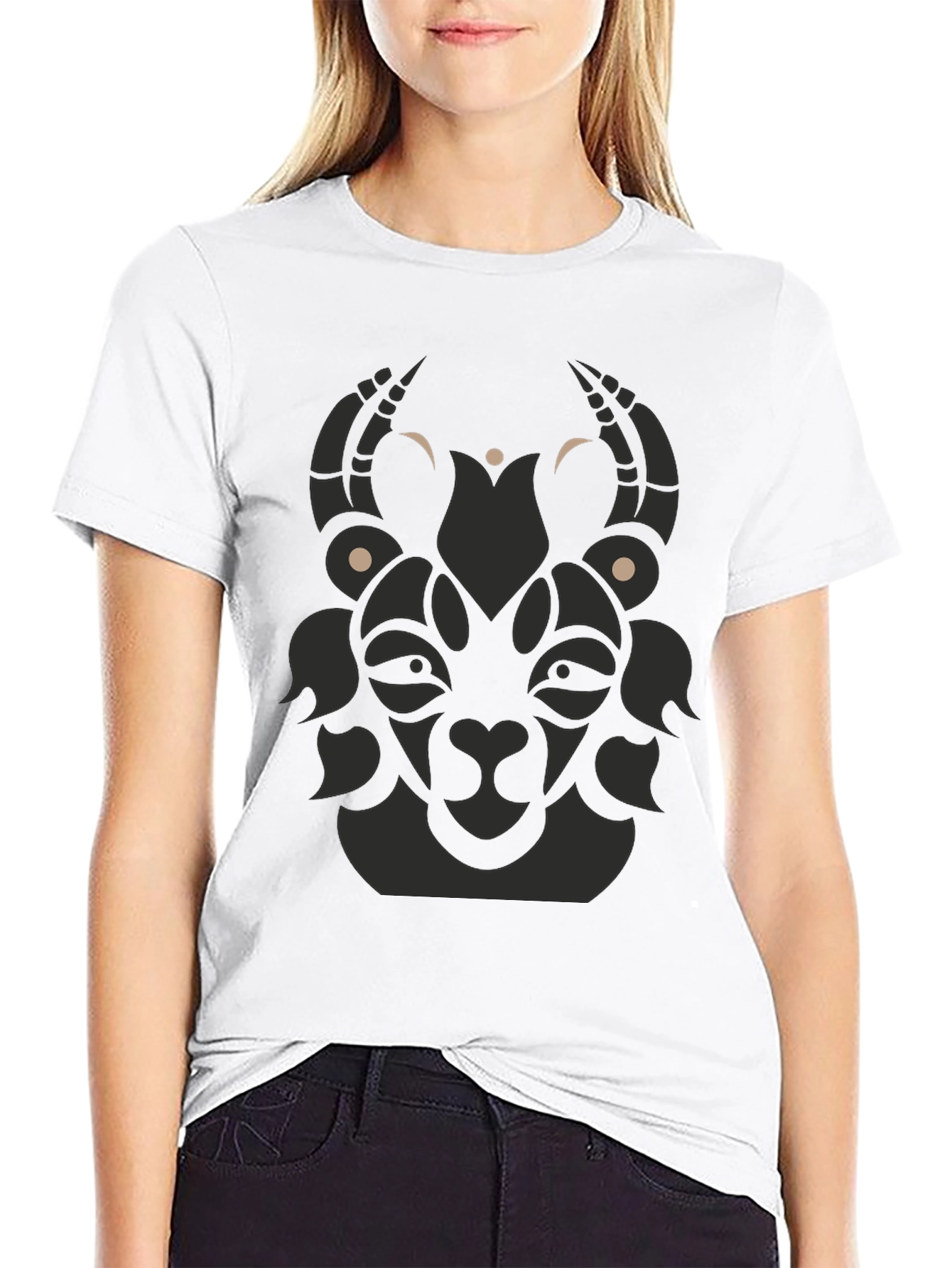 Tribal Goat Graphic Tee - Modern Black T-Shirt