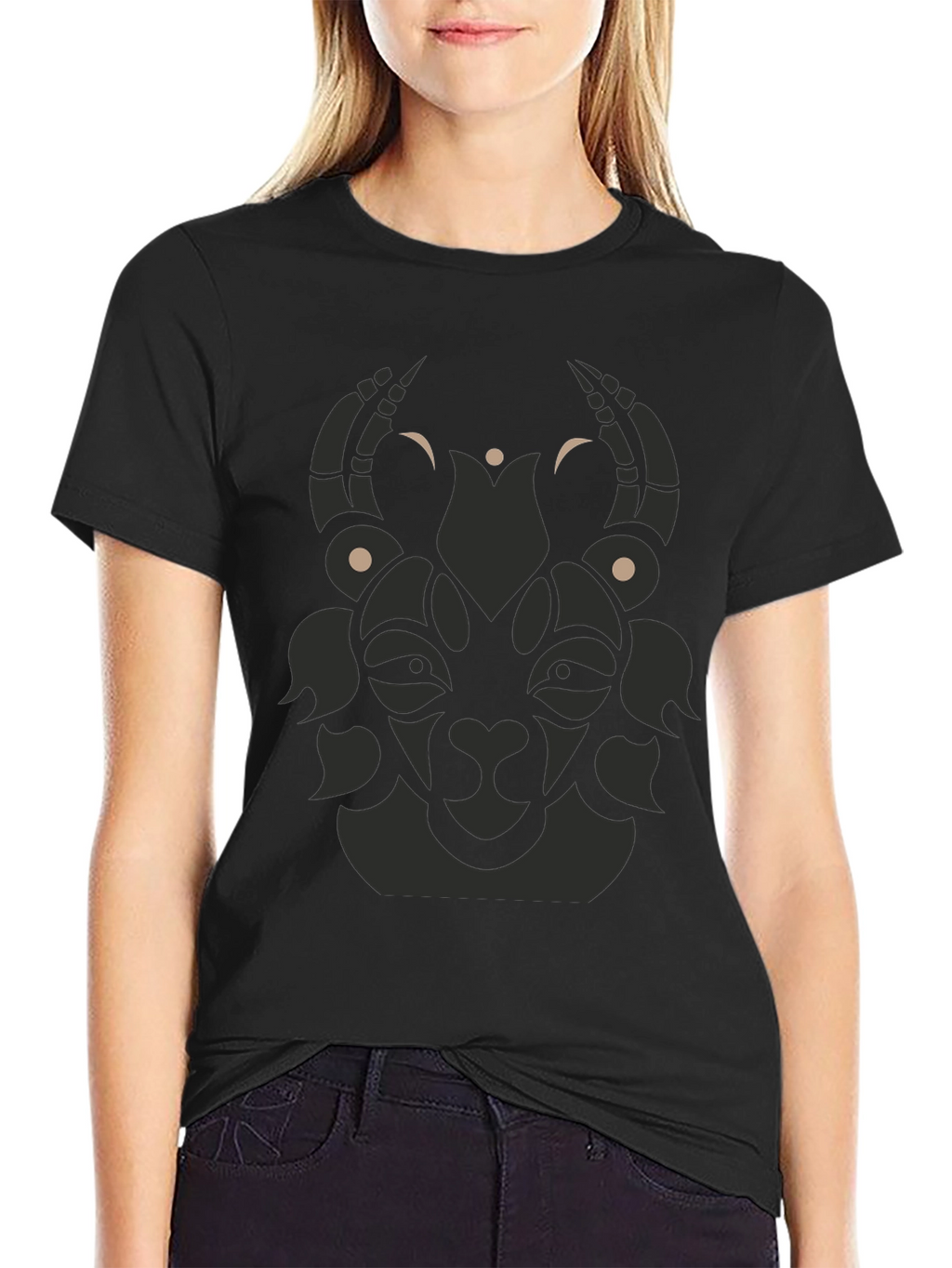 Tribal Goat Graphic Tee - Modern Black T-Shirt