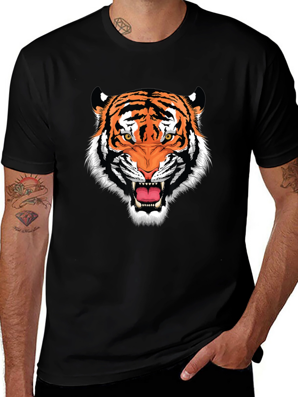 Bold Tiger Graphic Print Black T-Shirt
