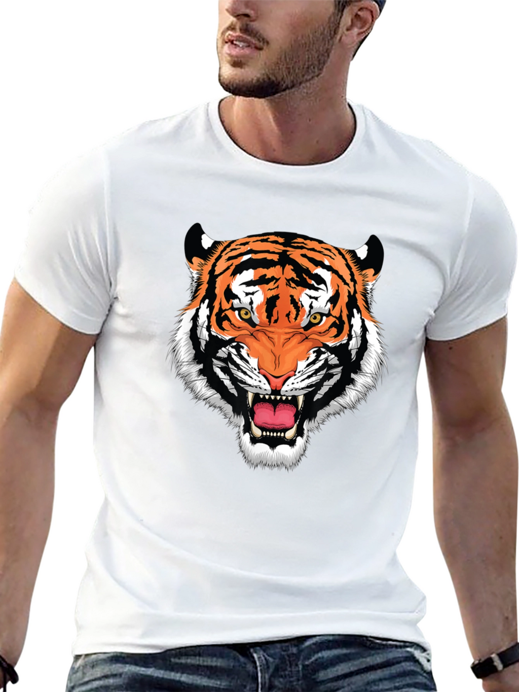 Bold Tiger Graphic Print Black T-Shirt