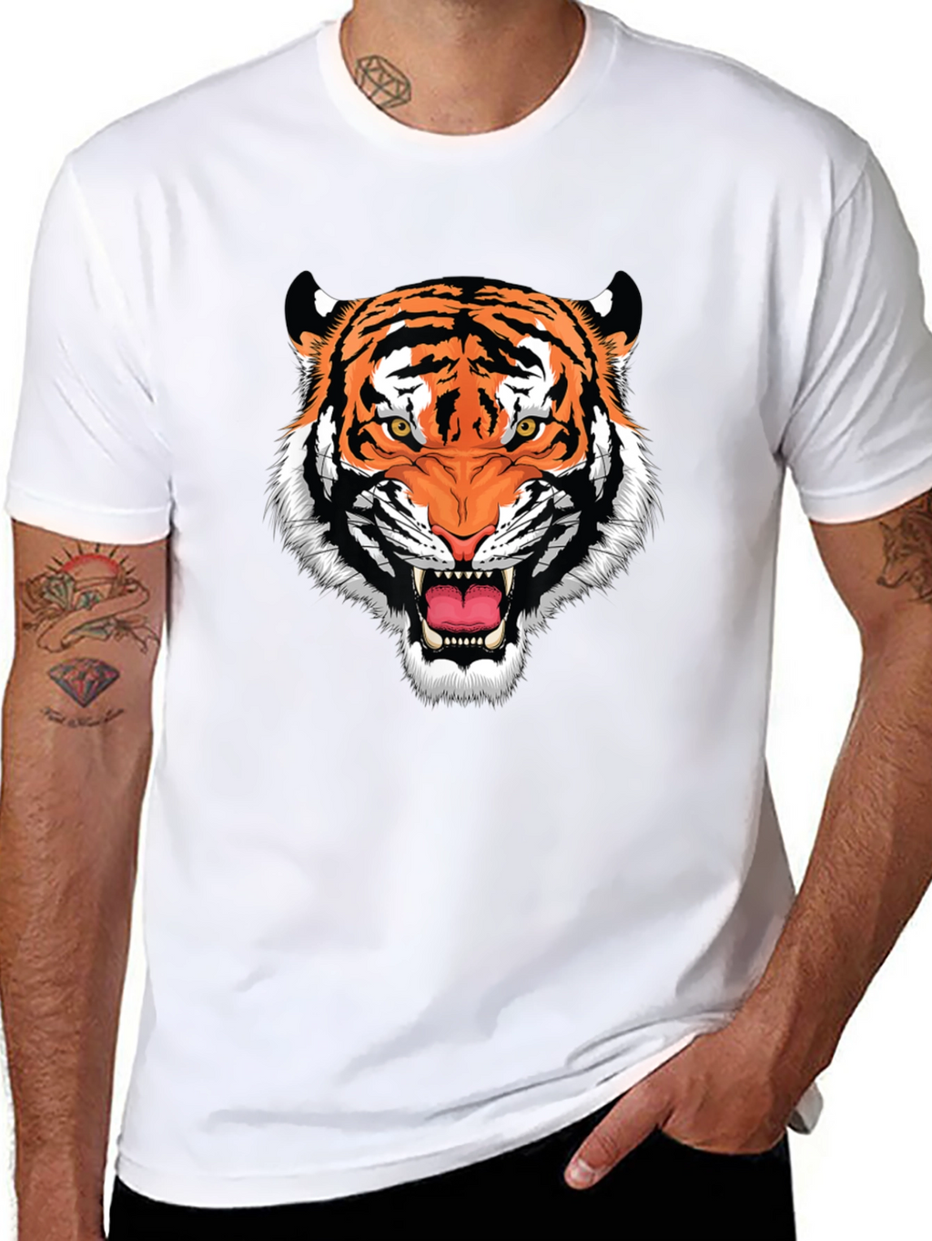 Bold Tiger Graphic Print Black T-Shirt